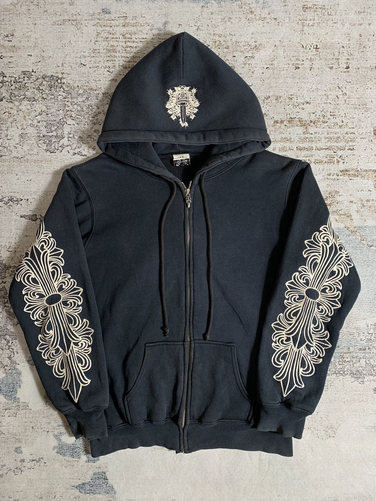 Vintage Vintage Chrome Hearts Horseshoe Thermal Zip Up Hoodie | Grailed