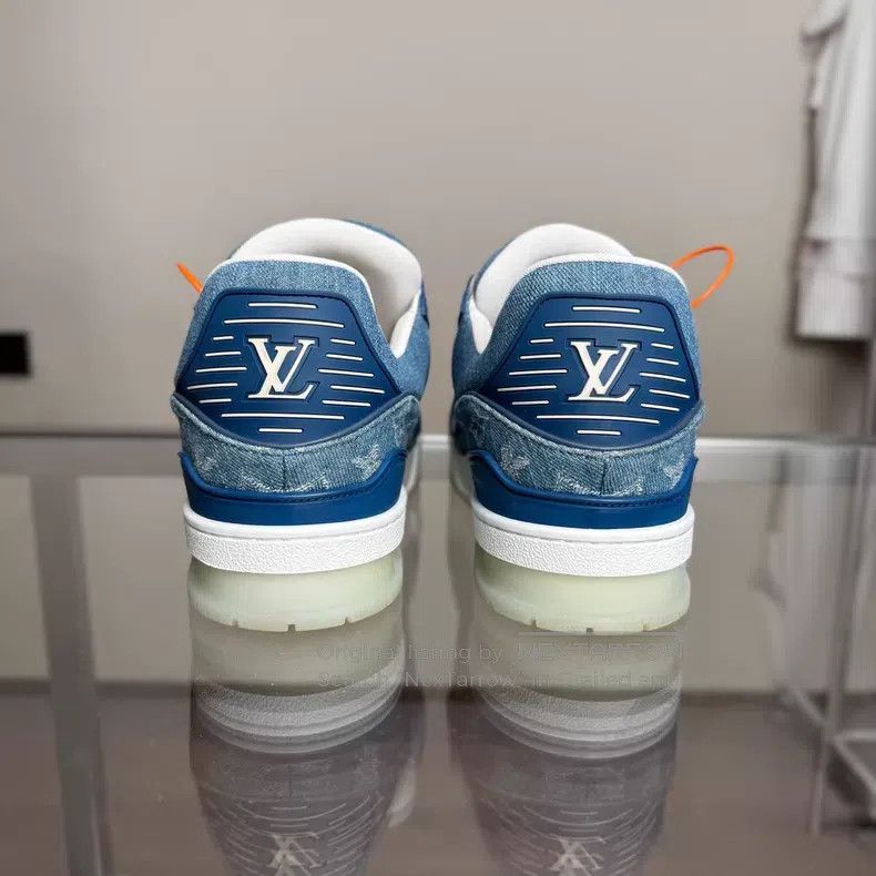 Louis Vuitton Louis Vuitton Trainer White and Blue Denim shoes Size US 7 / EU 40 - 6 Thumbnail
