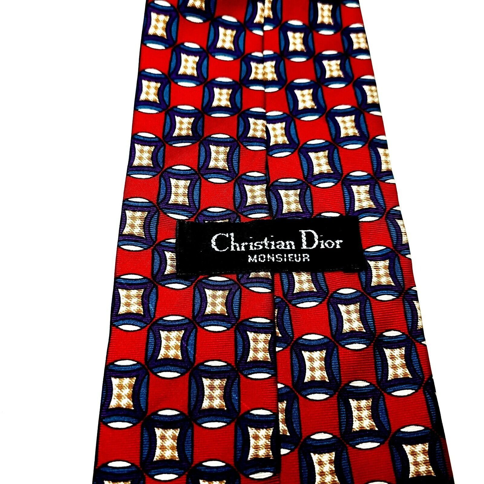 Christian Dior Monsieur Christian Dior Monsieur Silk Tie Print Short Wide Red Geomet Size ONE SIZE - 3 Thumbnail