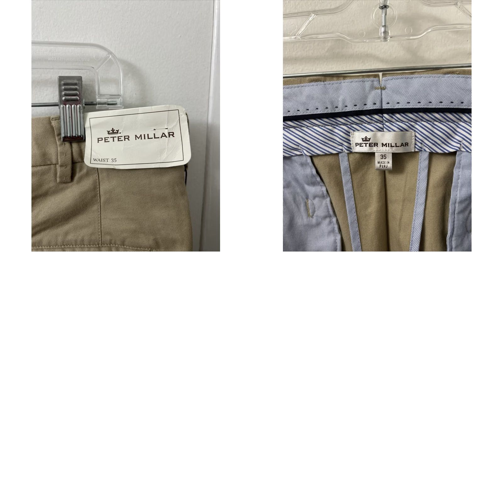 Peter Millar Peter Millar Pants Mens 35x36 Khaki Flat Front Twill Chino Beige Cotton Blend Spandex Straight Leg Men Size US 35 - 9 Thumbnail