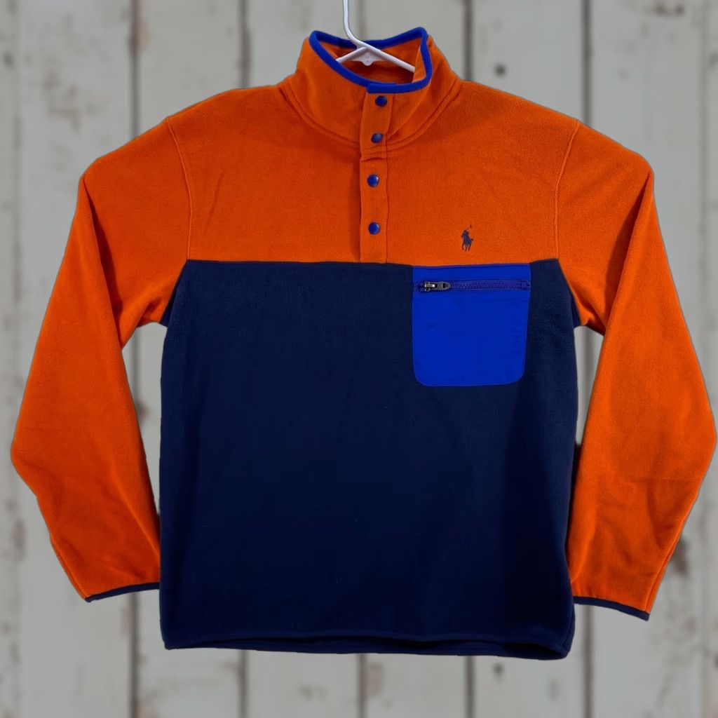 Polo Ralph Lauren Polo Ralph Lauren Shirt Mens S NEW Fleece Jacket 1/4 Snap Pullover Orange/Navy Colorblock 148 Size US S / EU 44-46 / 1 - 1 Thumbnail