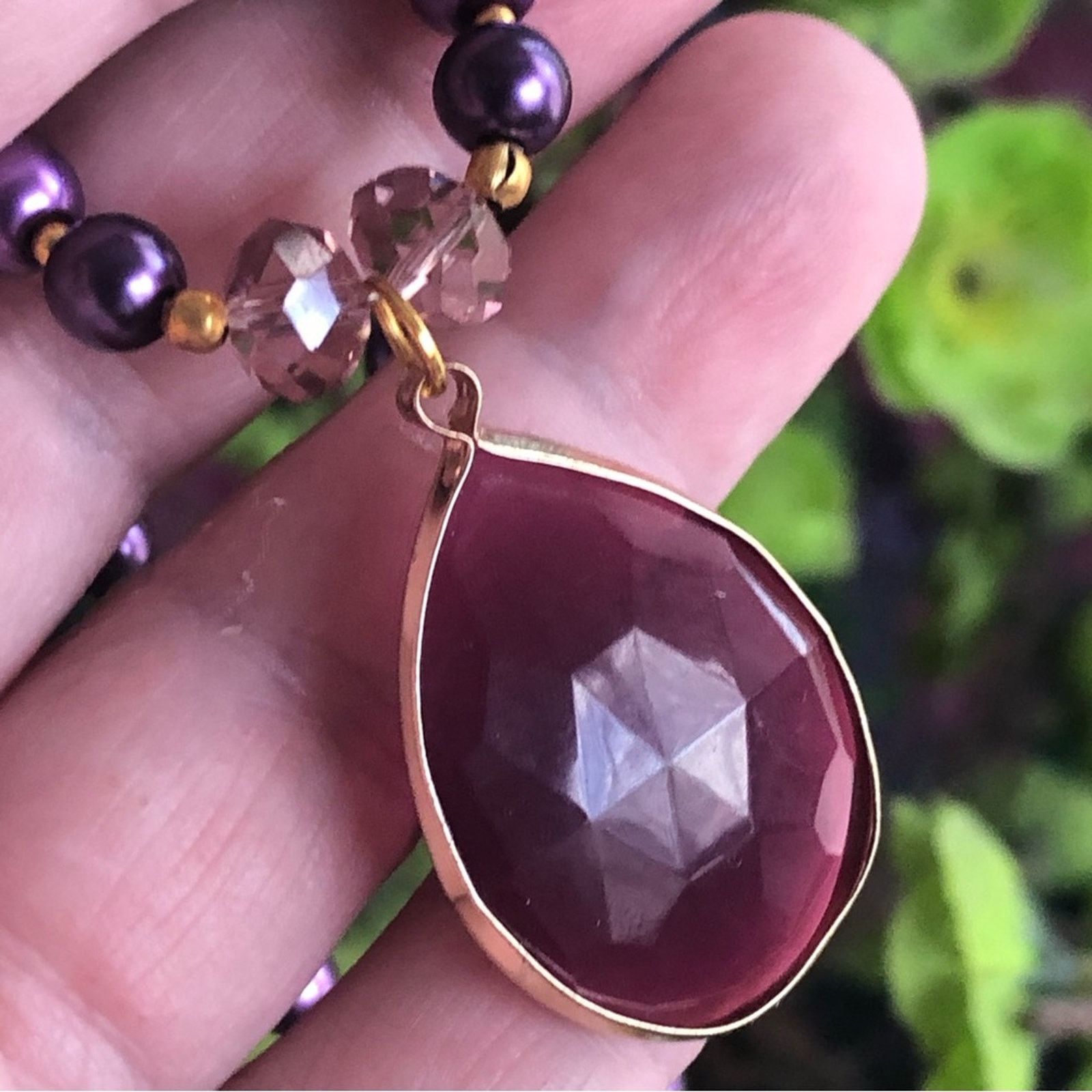 Handmade Handcrafted repurpose framed purple raindrop Pearl necklace Size ONE SIZE - 2 Thumbnail