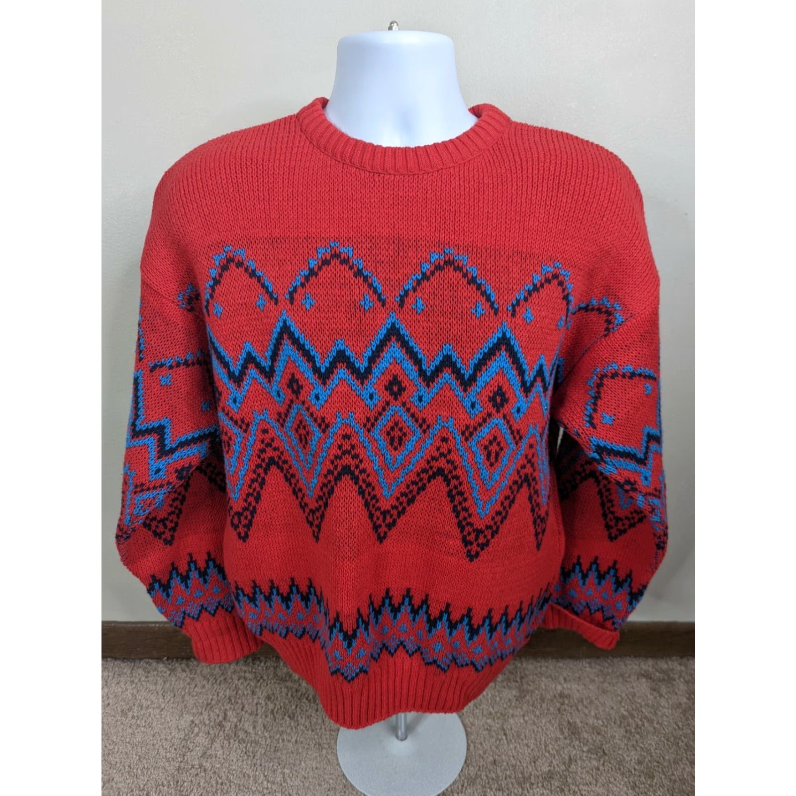 Vintage VINTAGE The Boston Sweater Red Men's Crewneck Pullover Thick Fair Isle Crewneck Christmas 90s Winter Nordic Wool/Cotton Heavyweight Relaxed Size M/S8C Size US M / EU 48-50 / 2 - 2 Thumbnail