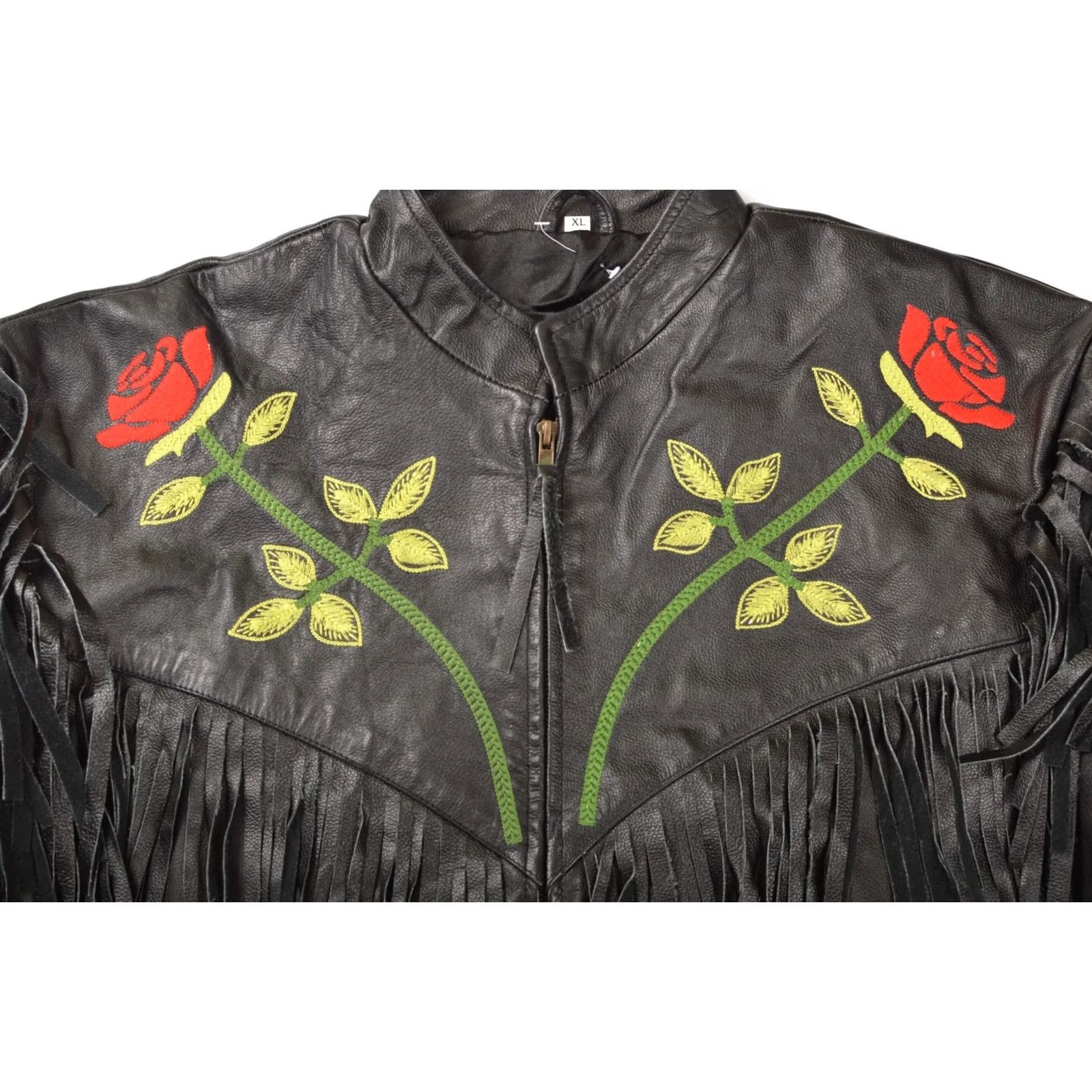 Vintage VINTAGE Fringed Biker Motorcycle Leather Jacket Roses Flowers Embroidery XL Women Jacket Black Painters? Size XL / US 12-14 / IT 48-50 - 2 Thumbnail