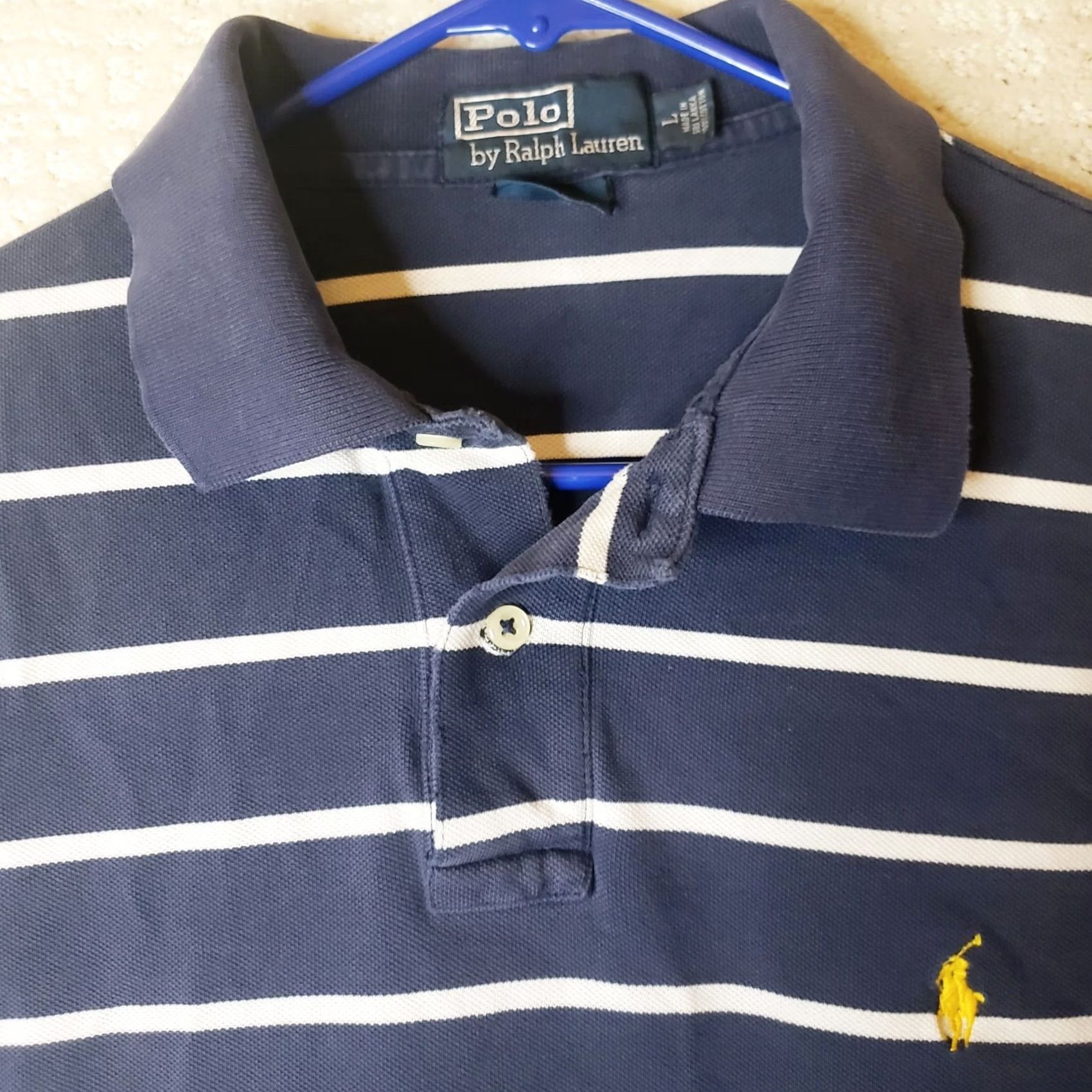 Polo Ralph Lauren Polo Ralph Lauren Polo Shirt Men L Navy Blue Striped Yellow Pony Logo Custom Fit Short Sleeve Embroidered 100% Cotton Golf Classic Preppy Size US L / EU 52-54 / 3 - 4 Thumbnail