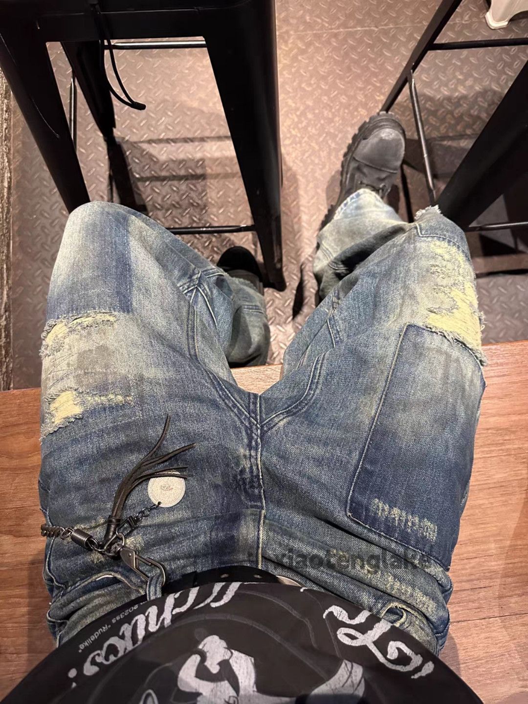 Jean × Vintage washed faded loose baggy skate damaged patch jeans Size US 32 / EU 48 - 3 Thumbnail
