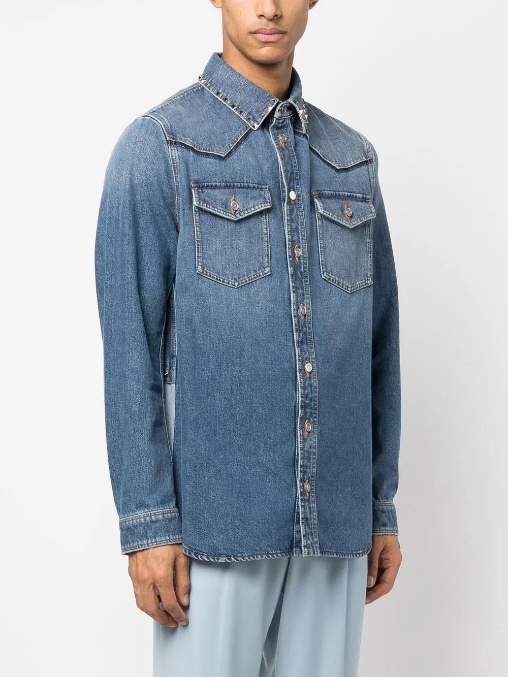 Valentino o1y0525 Denim Shirt in Blue Size US S / EU 44-46 / 1 - 2 Thumbnail