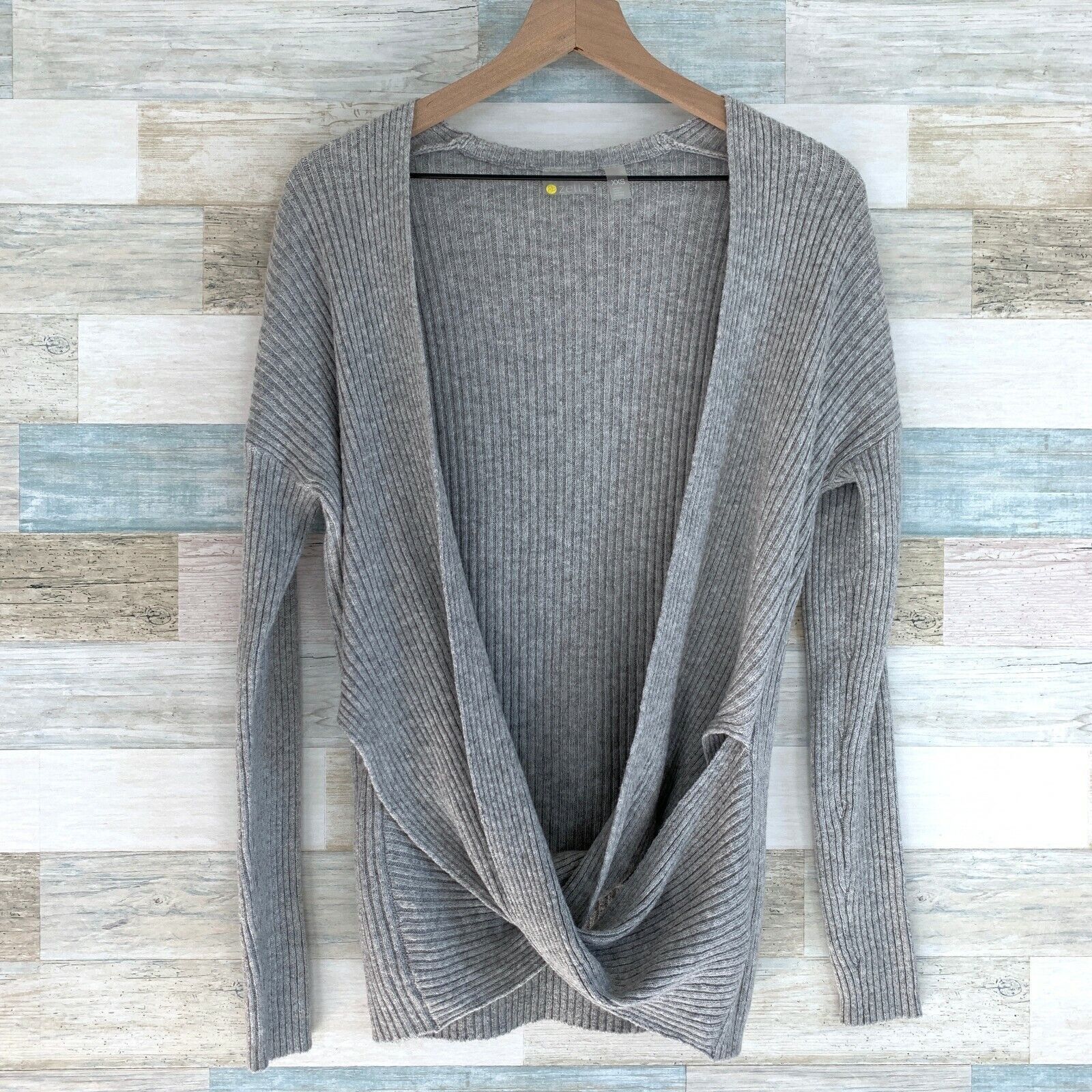 Other Zella Wrap Sweater Gray Ribbed Surplice V Neck Womens XXS Size XXS / US 00 / IT 34 - 2 Thumbnail