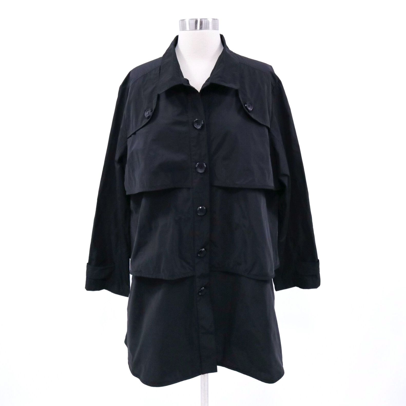 image of Vintage Sun Kim Jacket Womens XL Black Tiered Travel Lightweight Mid Length Lagenlook in White