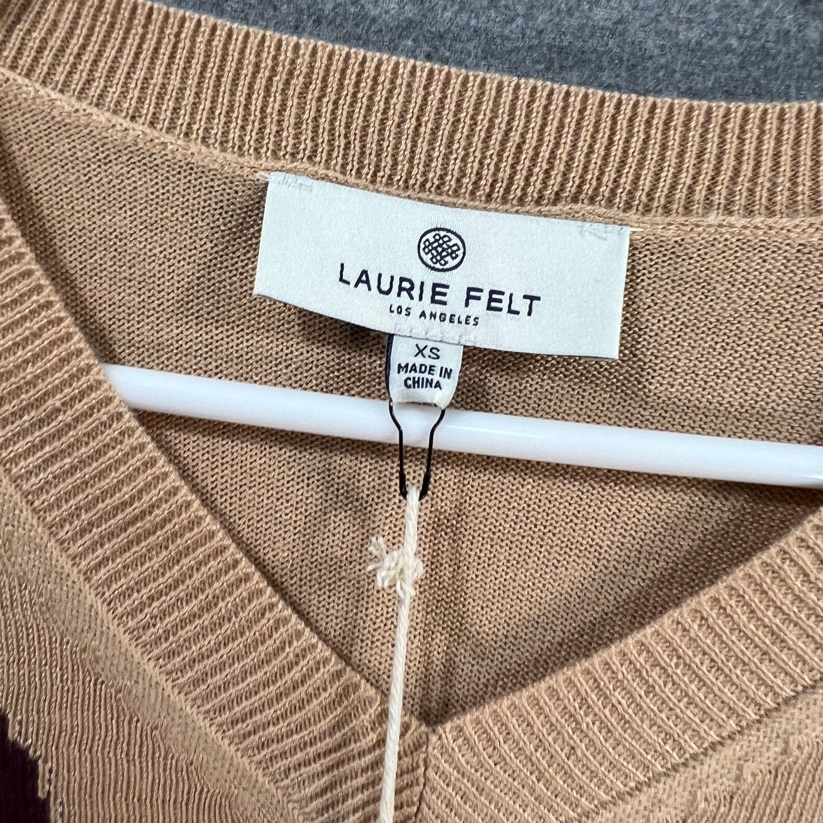 Other Laurie Felt Cashmere Blend Intarsia V-Neck Sweater Sand Size XS / US 0-2 / IT 36-38 - 3 Thumbnail