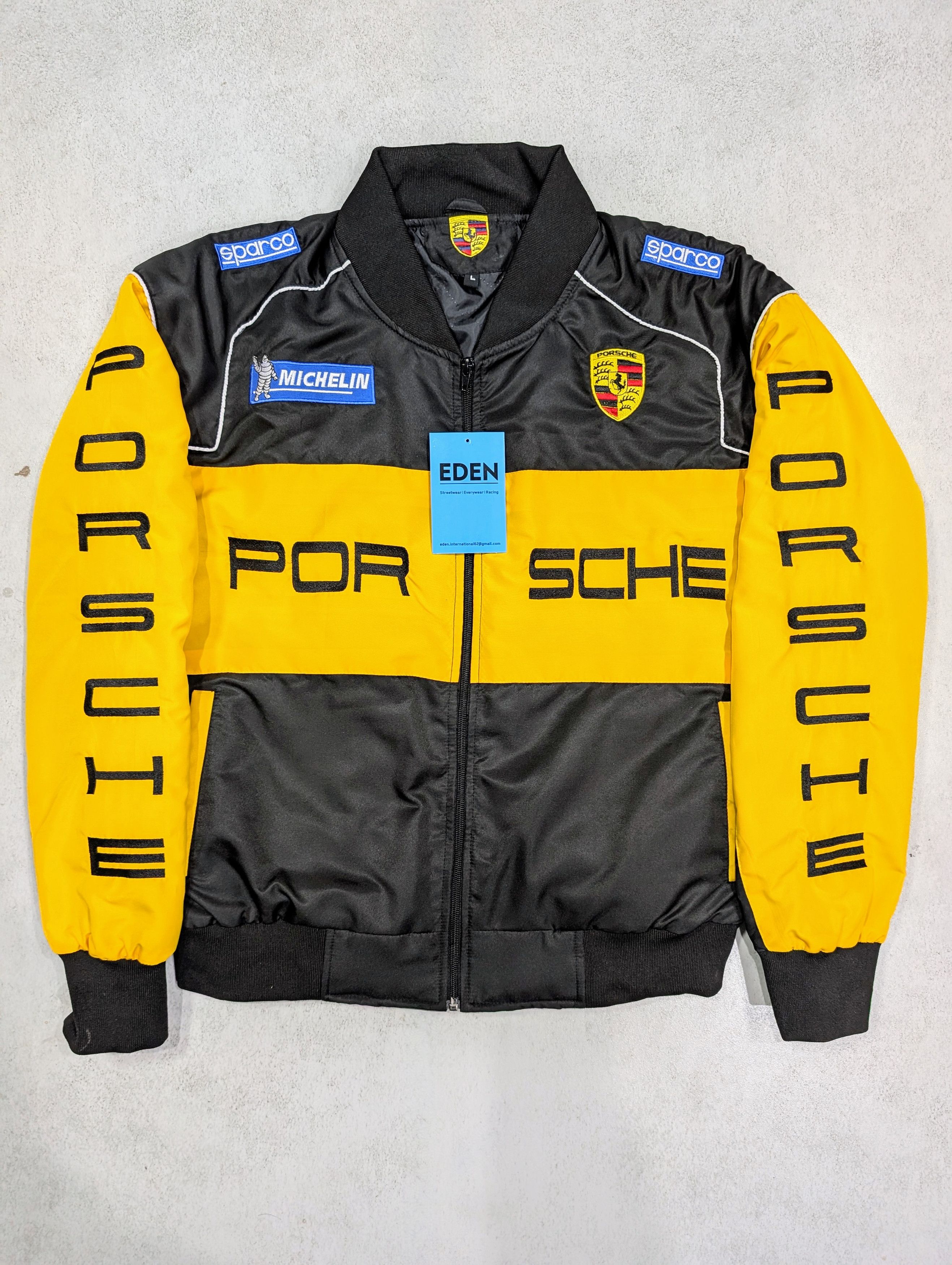 💥 Men's Porsche Black Yellow Racing Jacket -Iconic Design