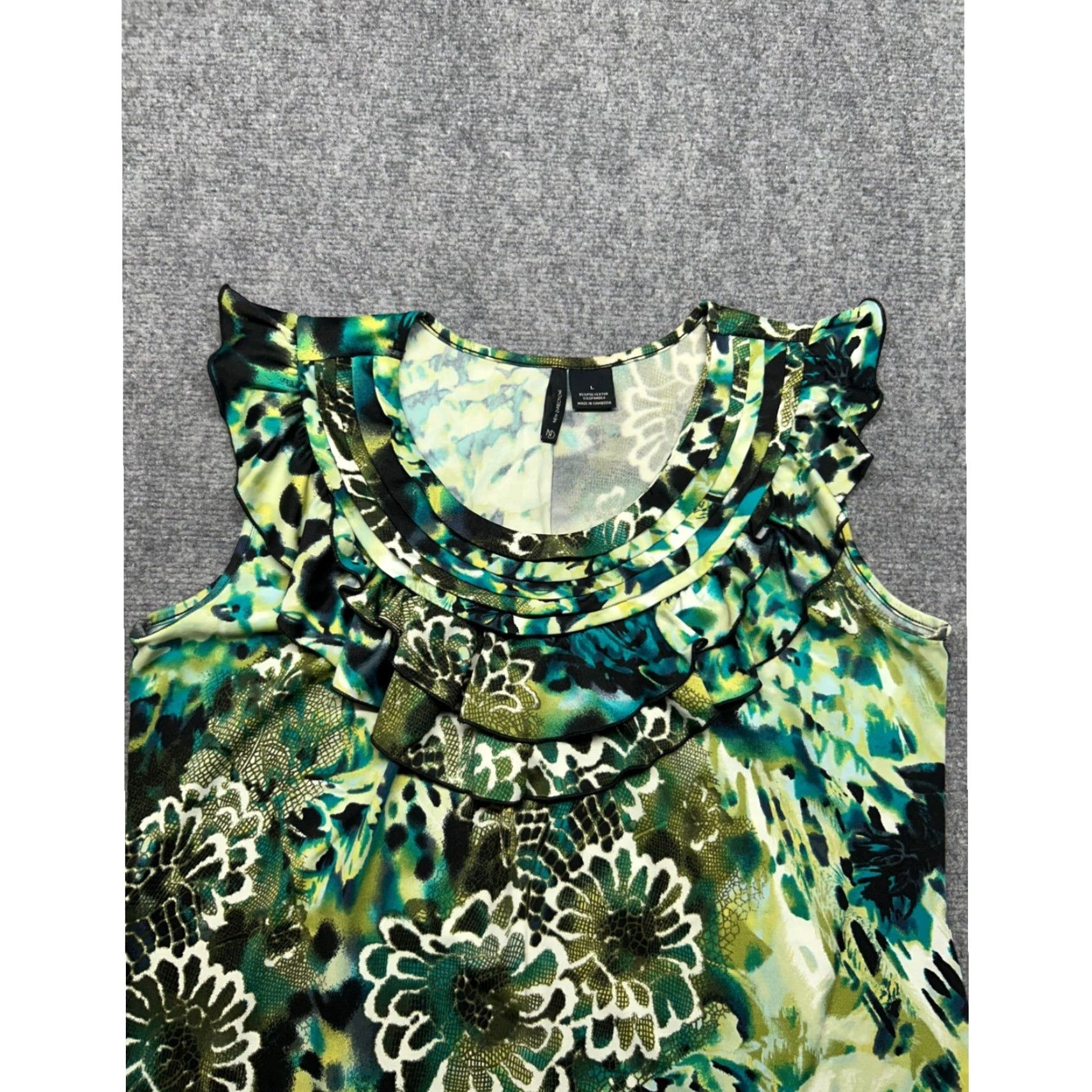 Vintage New Directions Blouse Womens L Sleeveless Ruffle Floral Print Stretch Top Size L / US 10 / IT 46 - 3 Thumbnail