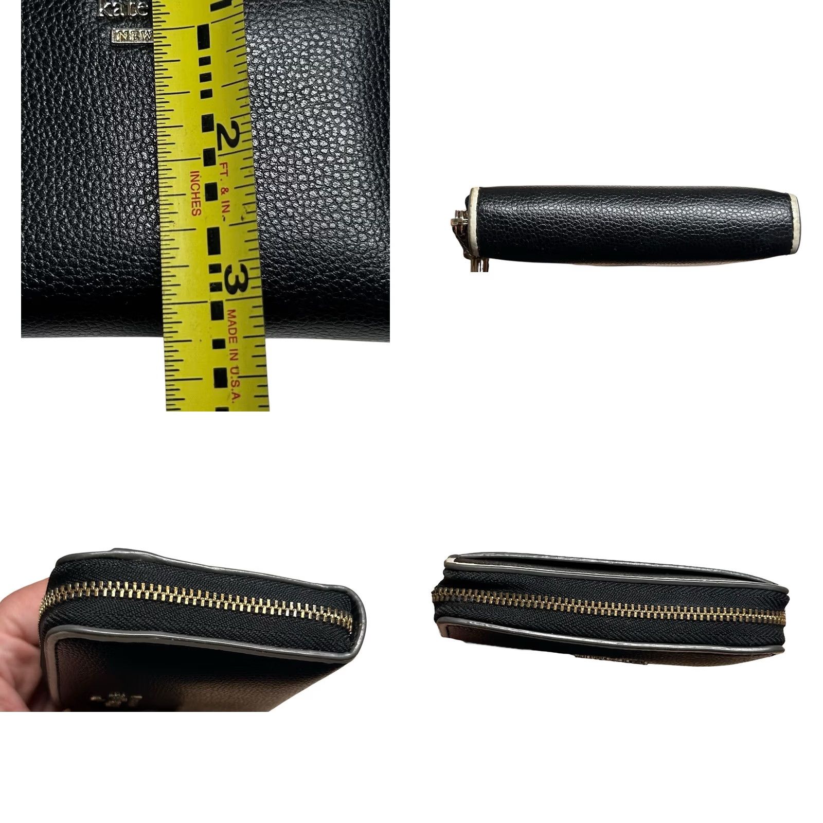 Vintage Kate Spade New York Black Pebbled Leather Zip Around Wallet Key Ring White Trim Woman Small Black Zip-Around Credit Card City Preppy Men/Women Size ONE SIZE - 8 Thumbnail