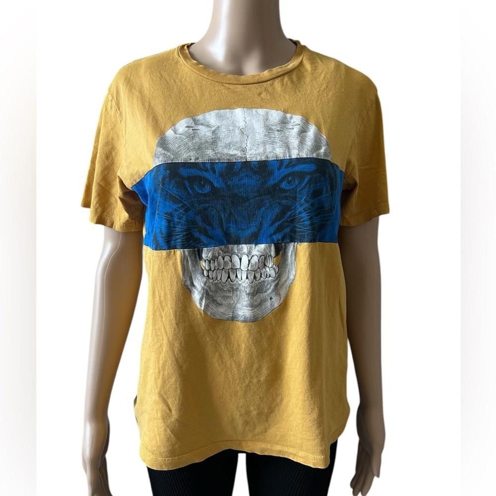 Zara Zara Mustard Yellow Tiger Skull Graphic T-Shirt Size M / US 6-8 / IT 42-44 - 1 Thumbnail