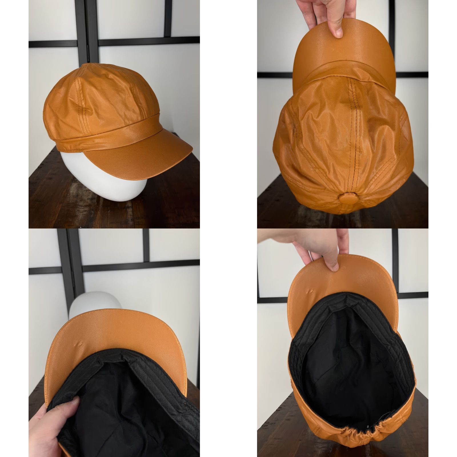 Vintage Beret Hat Cap Fitted One Size Brown PU Leather Velvet Classic French Look 90s Casual Unbranded Unisex Adults Hat/Cap Mens Womens Size ONE SIZE - 8 Thumbnail