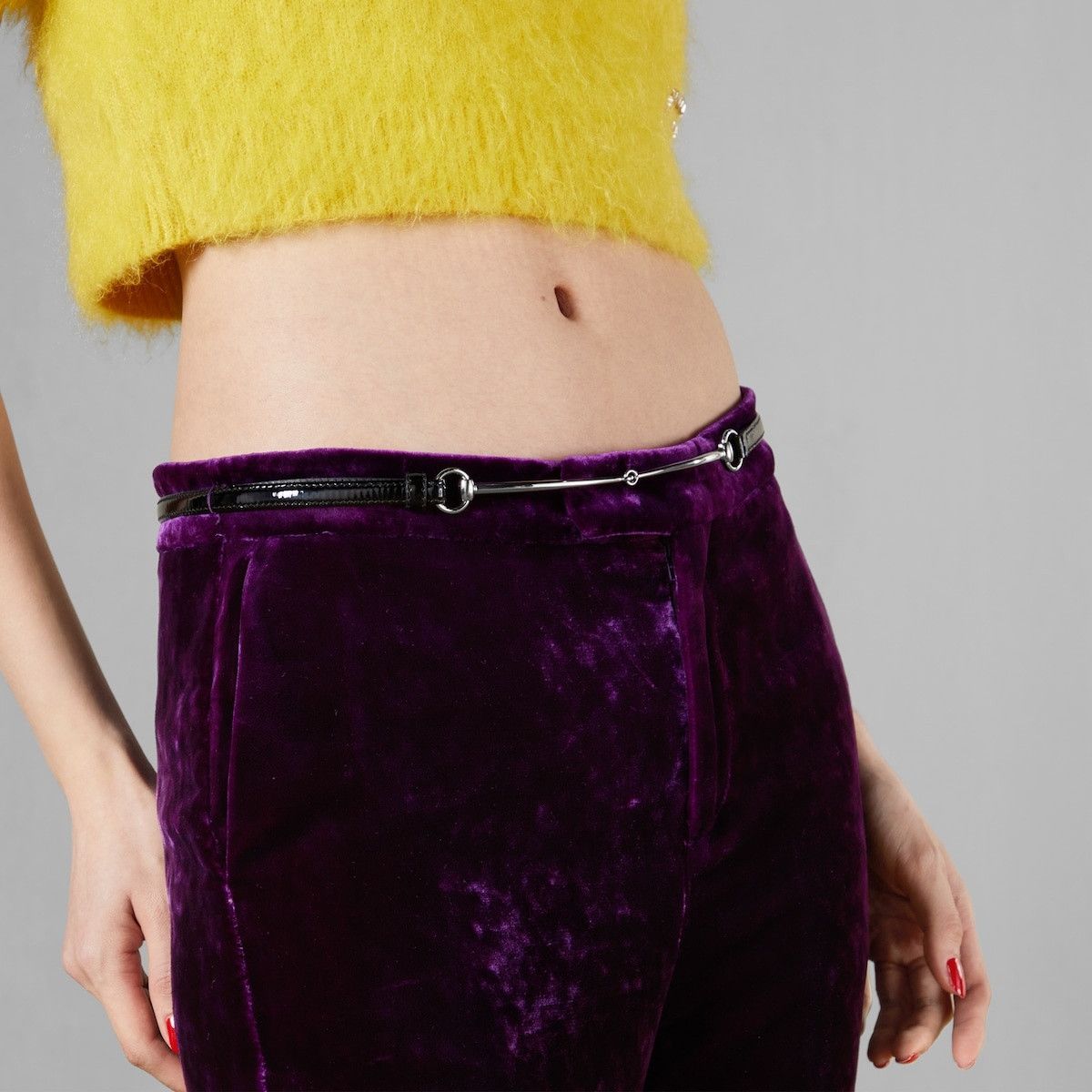 Gucci o1s1wg111025 Velvet Pant With Horsebit Belt in Dark Purple Size 27" / US 4 / IT 40 - 4 Thumbnail