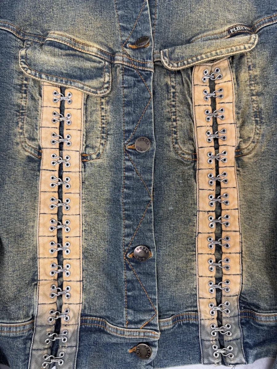 Vintage 2000s Plein Sud Metal Hook Laced Raw Denim Jacket Size S / US 4 / IT 40 - 2 Thumbnail