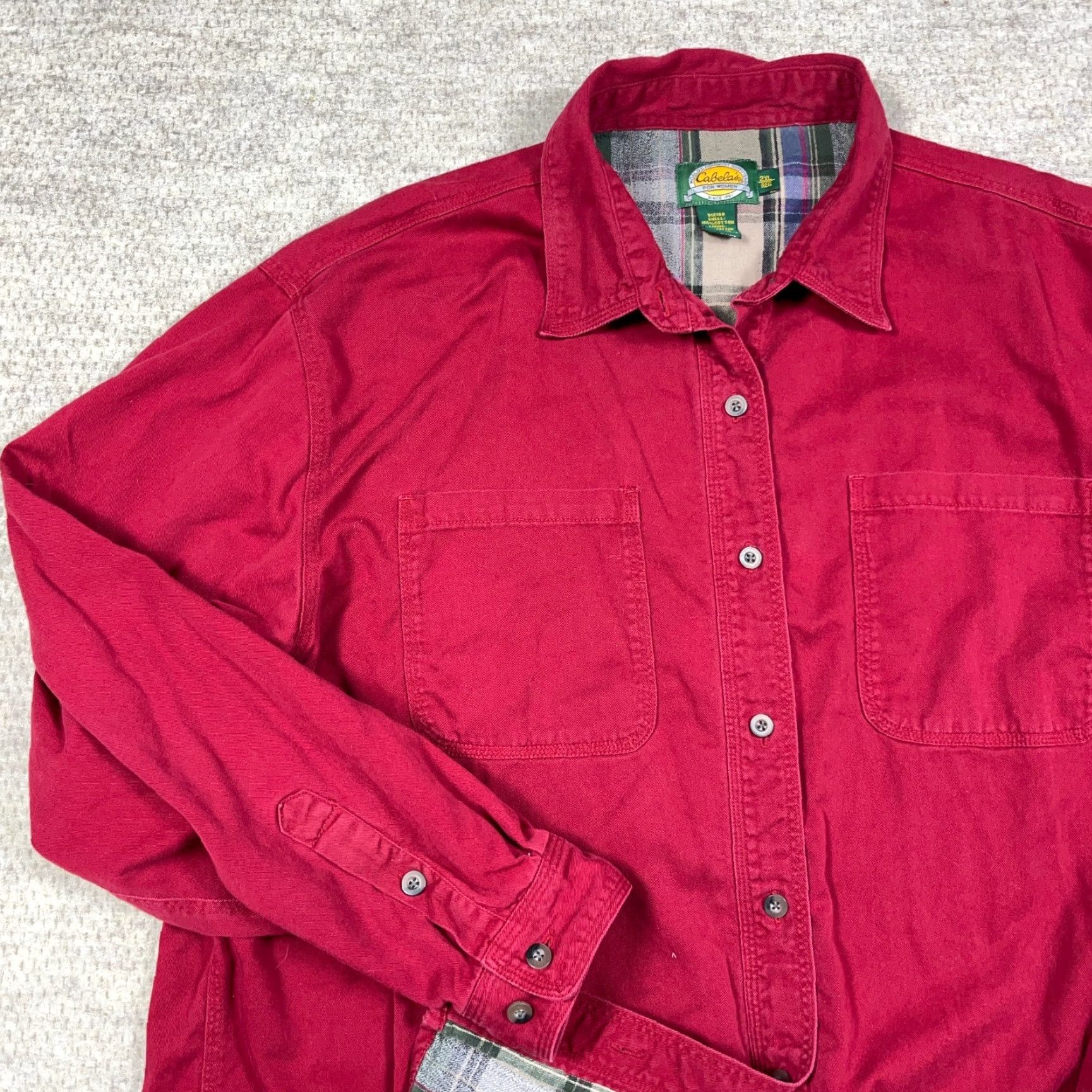 Vintage VINTAGE Cabela's Shacket Women 2XL Red Twill Lined Shirt Jacket Camp Plaid Short Sleeve Winter Fall Spring Mens? Size XXL / US 16-18 / IT 52-54 - 4 Thumbnail