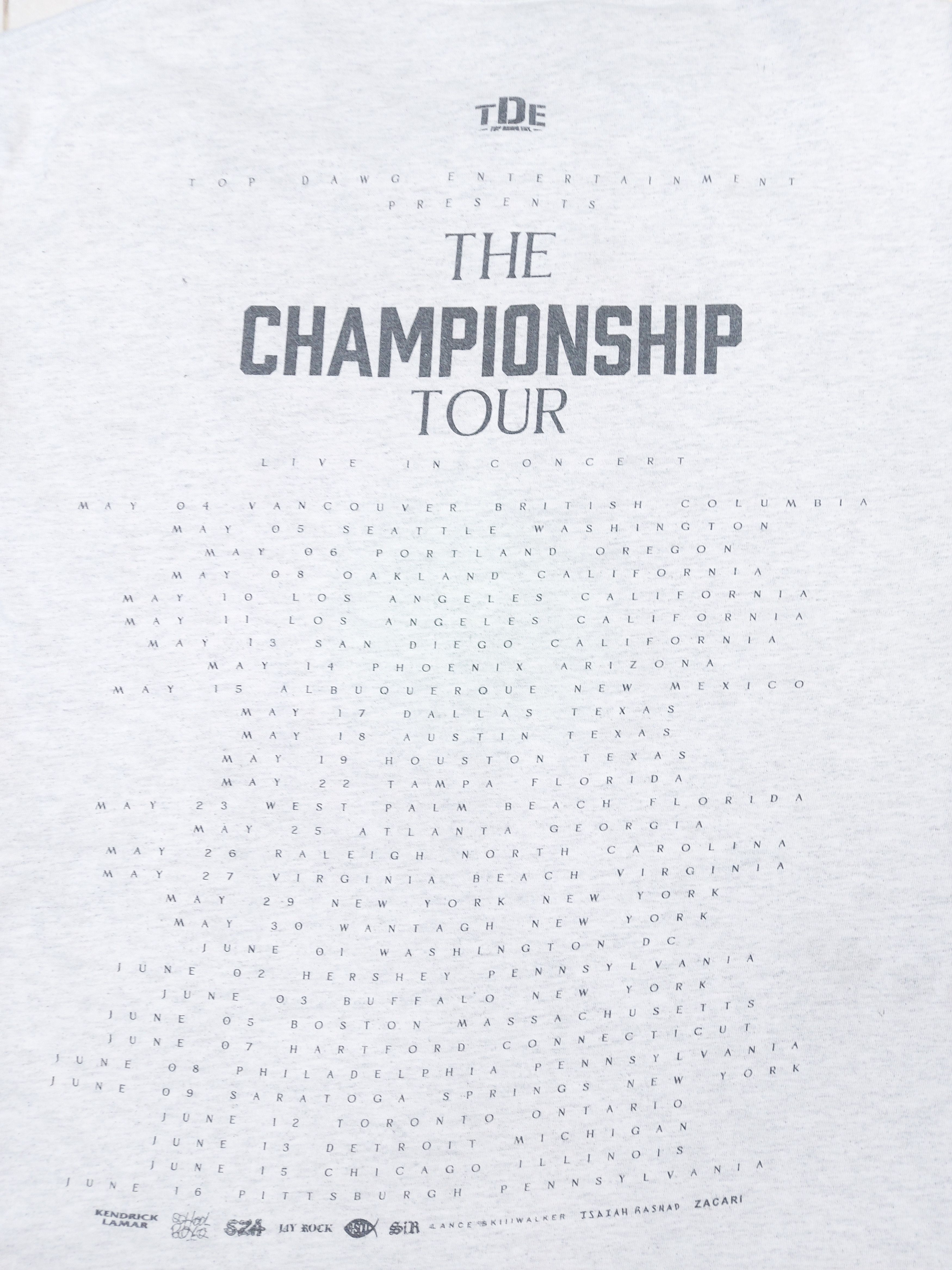 Band Tees × Kendrick Lamar × Top Dawg Entertainment TDE Top Dawg Entertainment EST 2004 Championship Tour TEE Size US M / EU 48-50 / 2 - 8 Thumbnail