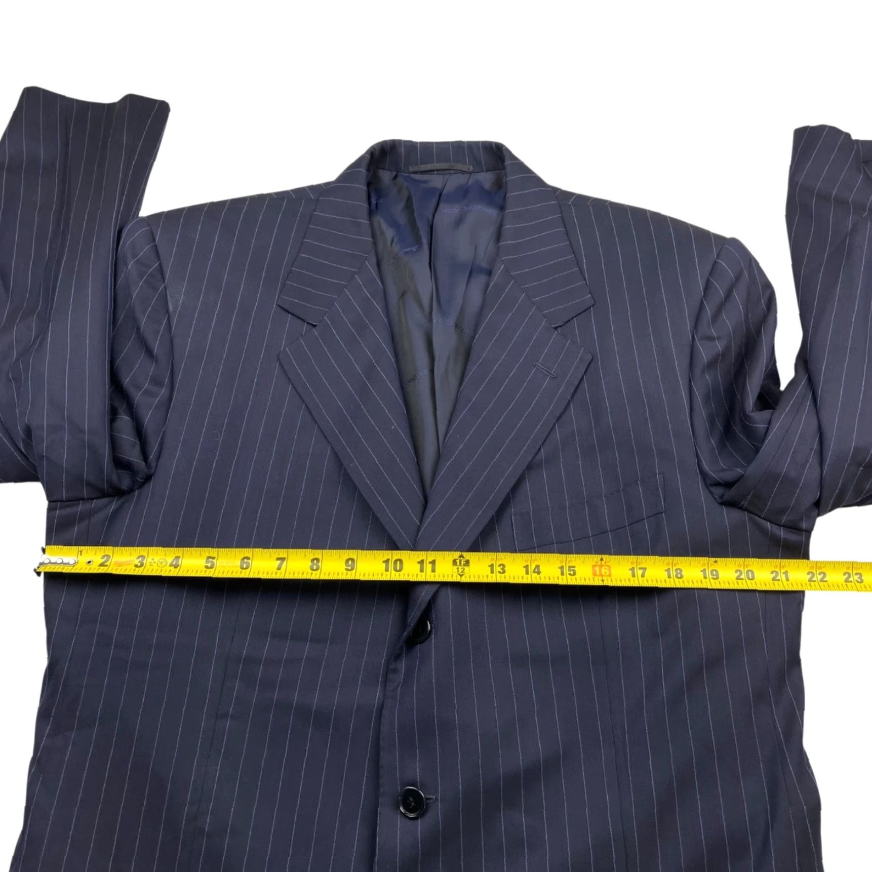 Vintage VINTAGE Saint Andrews Blazer Navy Blue Stripe 2-Button Wool/Cashmere Italy 48R Mens Size 48R - 7 Thumbnail