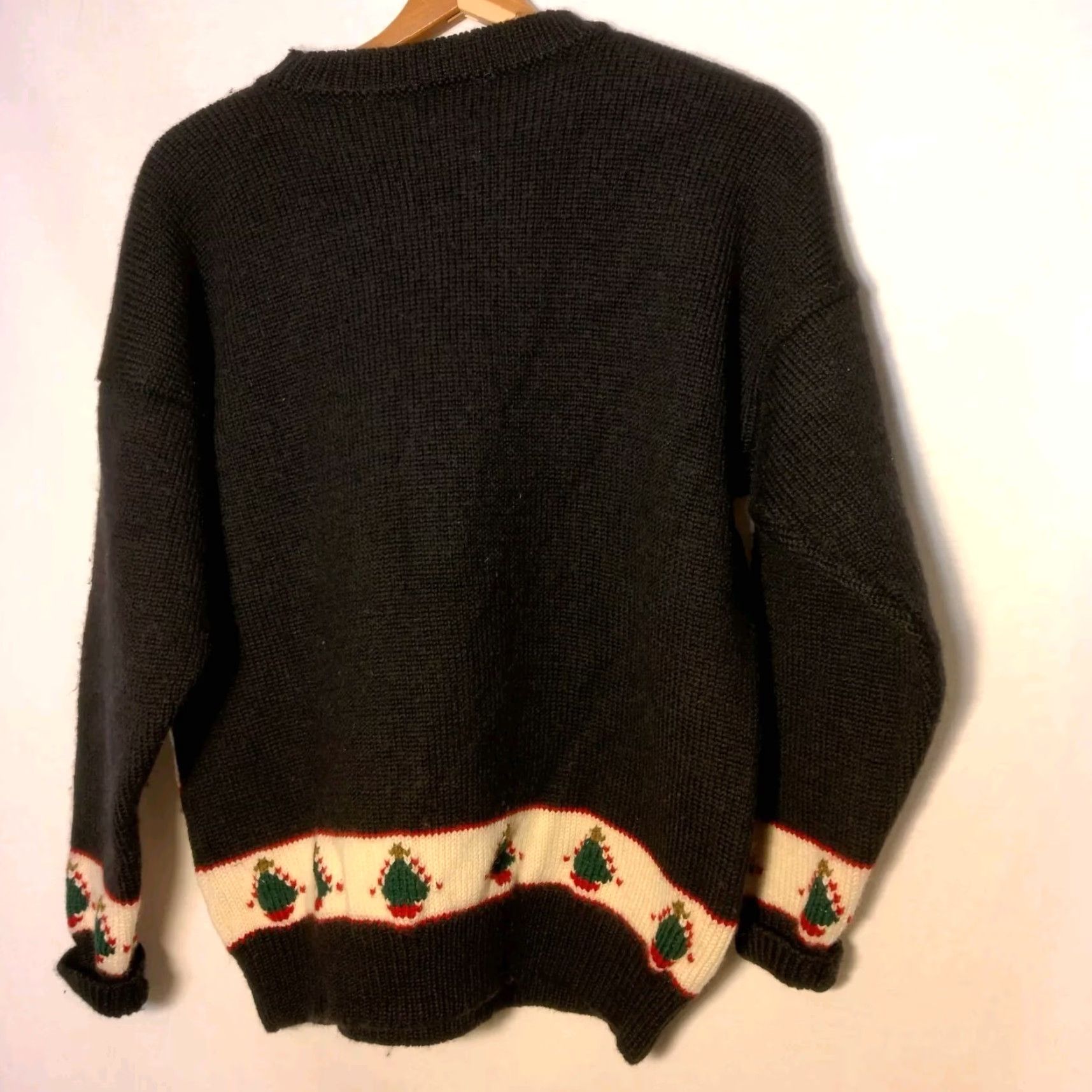 Vintage South Wool Sweater Shirt M Women Black Christmas Santa Reindeer Hand Loomed Wool Pullover Crew Neck Long Sleeve Casual Party/Cocktail Winter Regular Size M / US 6-8 / IT 42-44 - 2 Thumbnail
