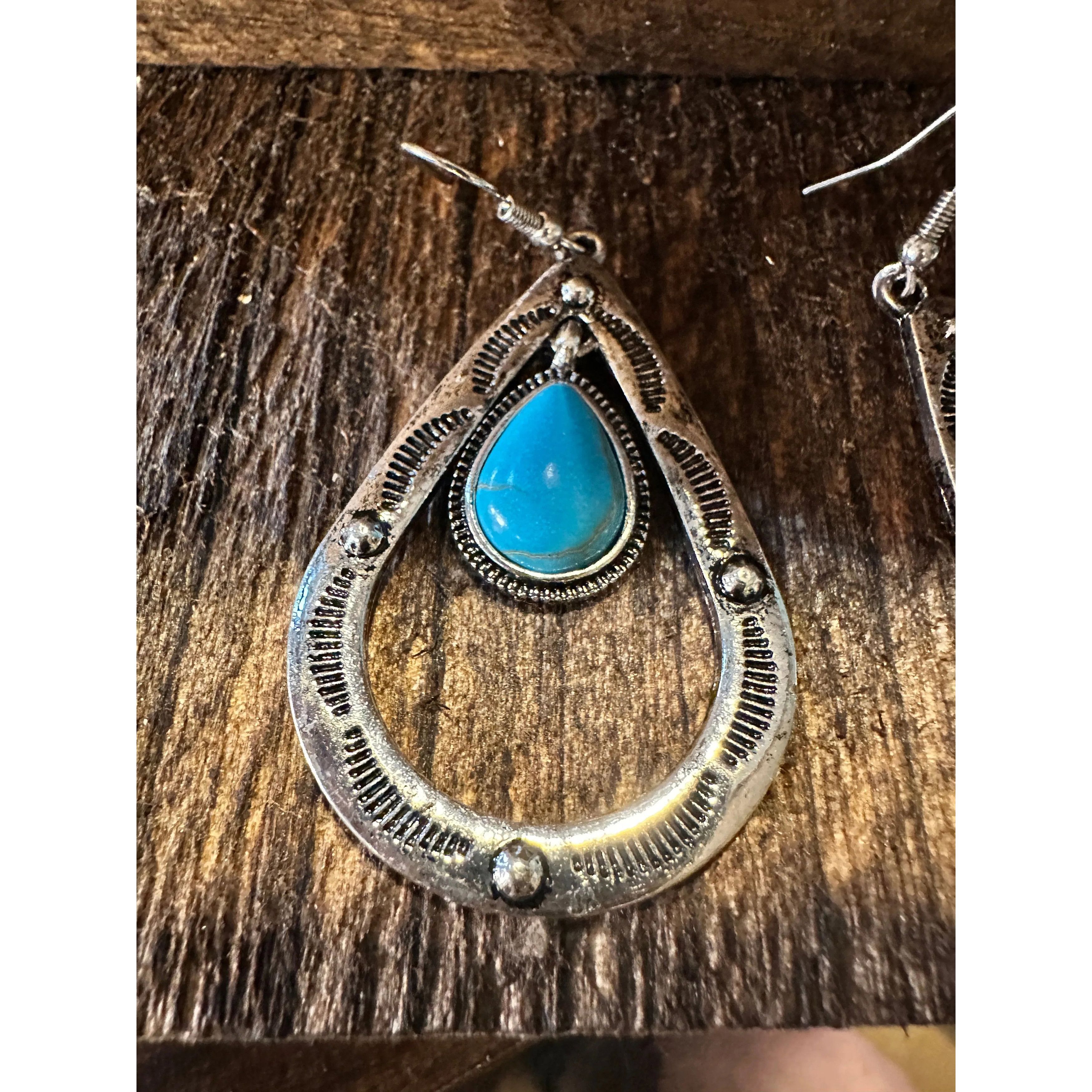 Other Boho Hippie Cowgirl Western Stamped Turquoise Teardrop Silve Size ONE SIZE - 7 Thumbnail