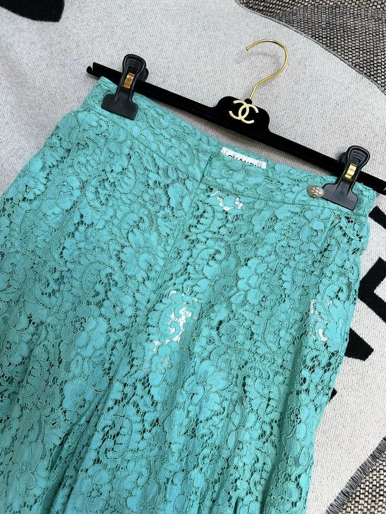 Chanel Chanel Turquoise Lace Midi Skirt Size 37" - 3 Thumbnail