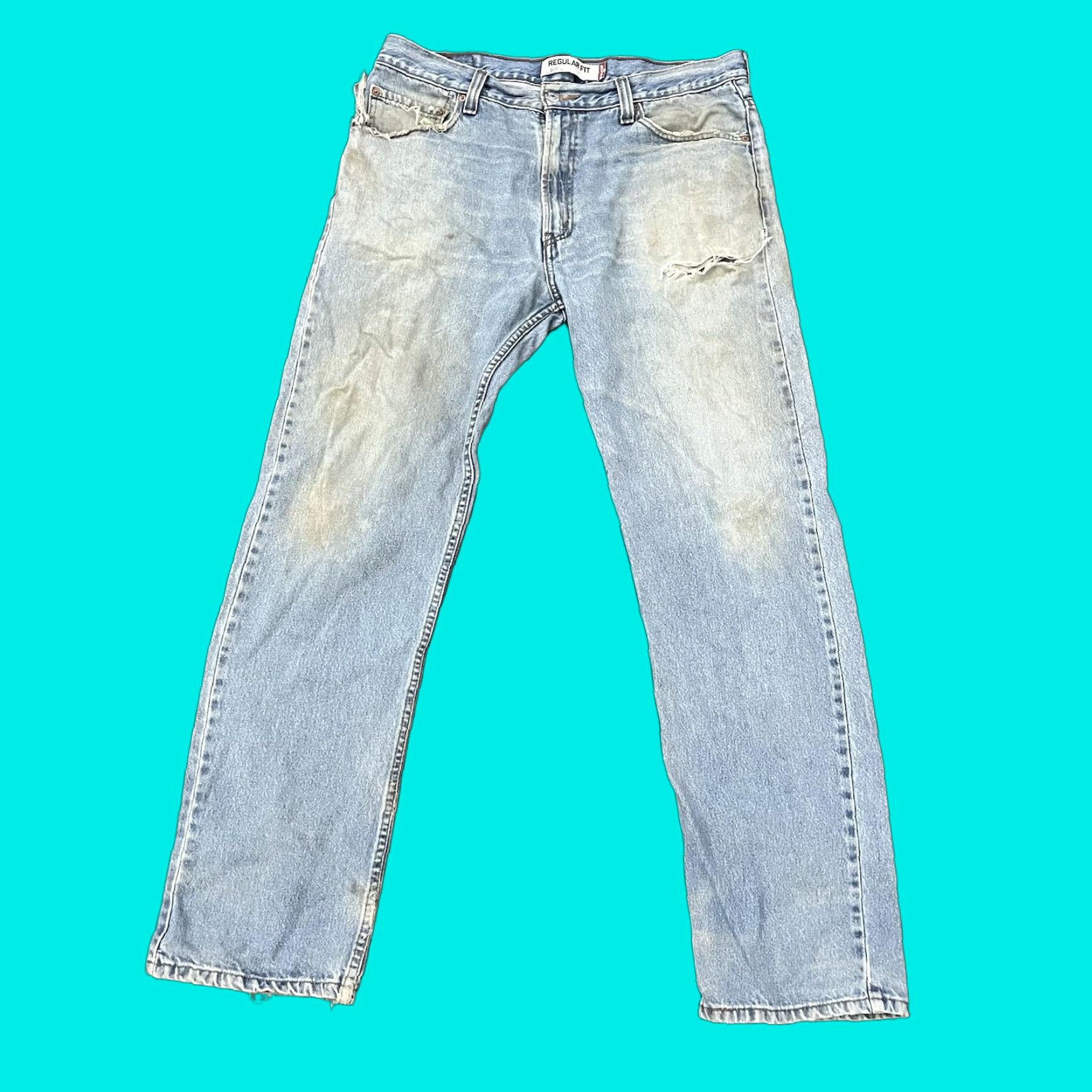 Levi's VINTAGE Levi's Jeans Mens 36x32 Blue 505 Washed Distressed Denim Pants Straight 5-Pocket 100% Cotton Regular) Size US 36 / EU 52 - 1 Thumbnail