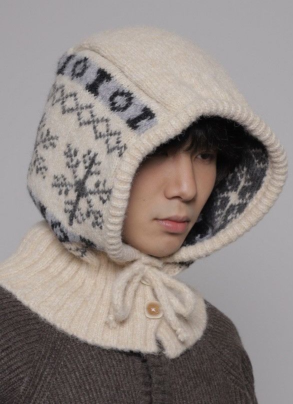Japanese Brand Outdoor retro vintage y2k snowflake knit hooded cowl scarf Size ONE SIZE - 1 Thumbnail