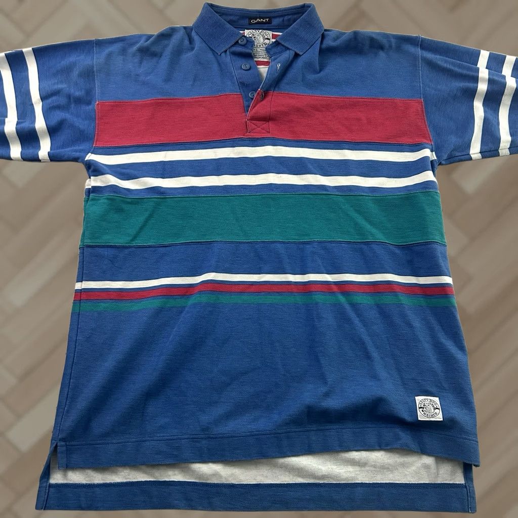 Gant GANT Salty Dog Washed Striped Short Sleeve Button Front Polo Shirt Men's Large Color Multicolor Short Sleeve Polo Mens L Striped Dog Theme Size US L / EU 52-54 / 3 - 1 Thumbnail