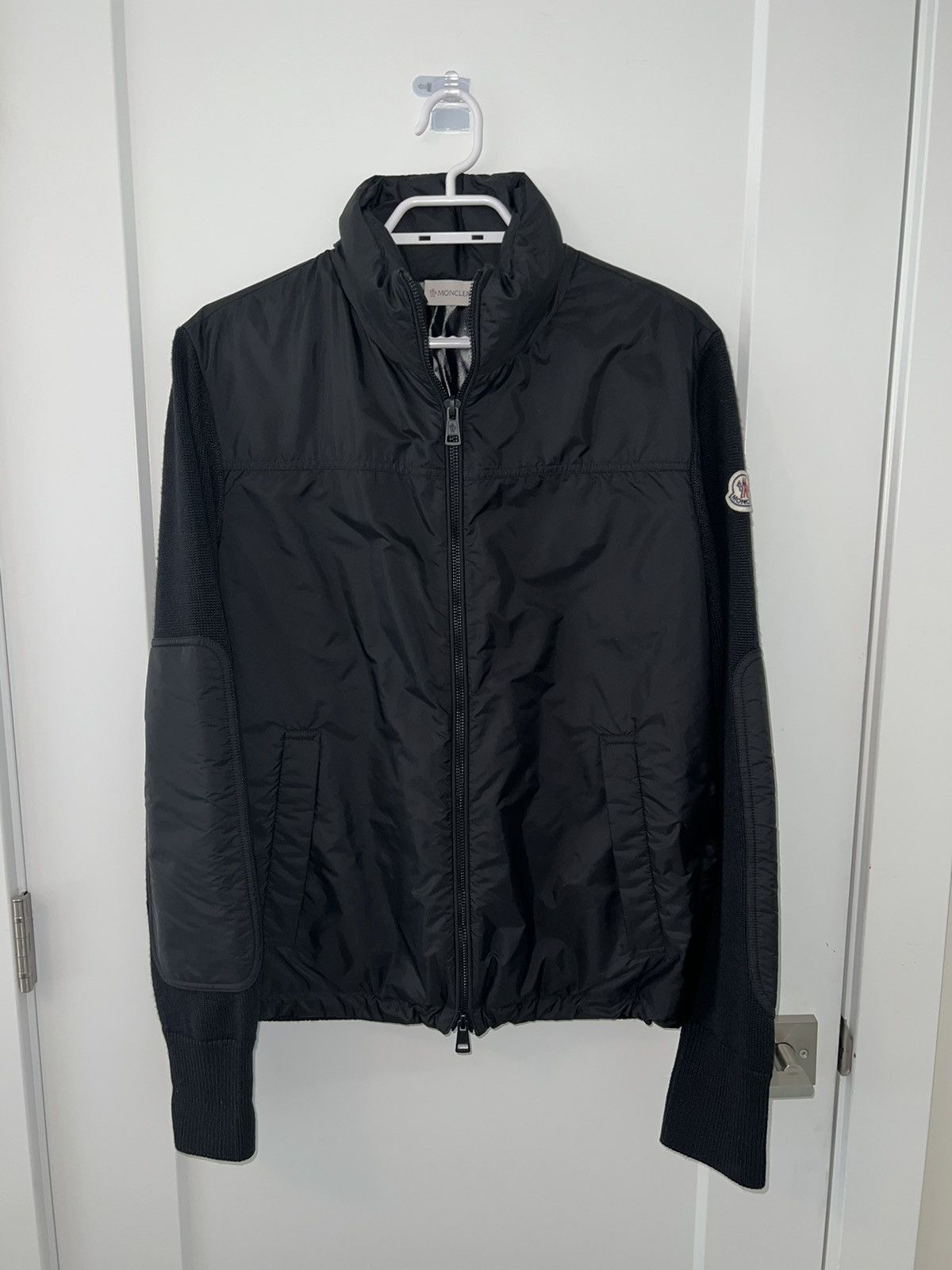 image of Moncler Down Zip Up Sweater in Black, Men's (Size Medium)