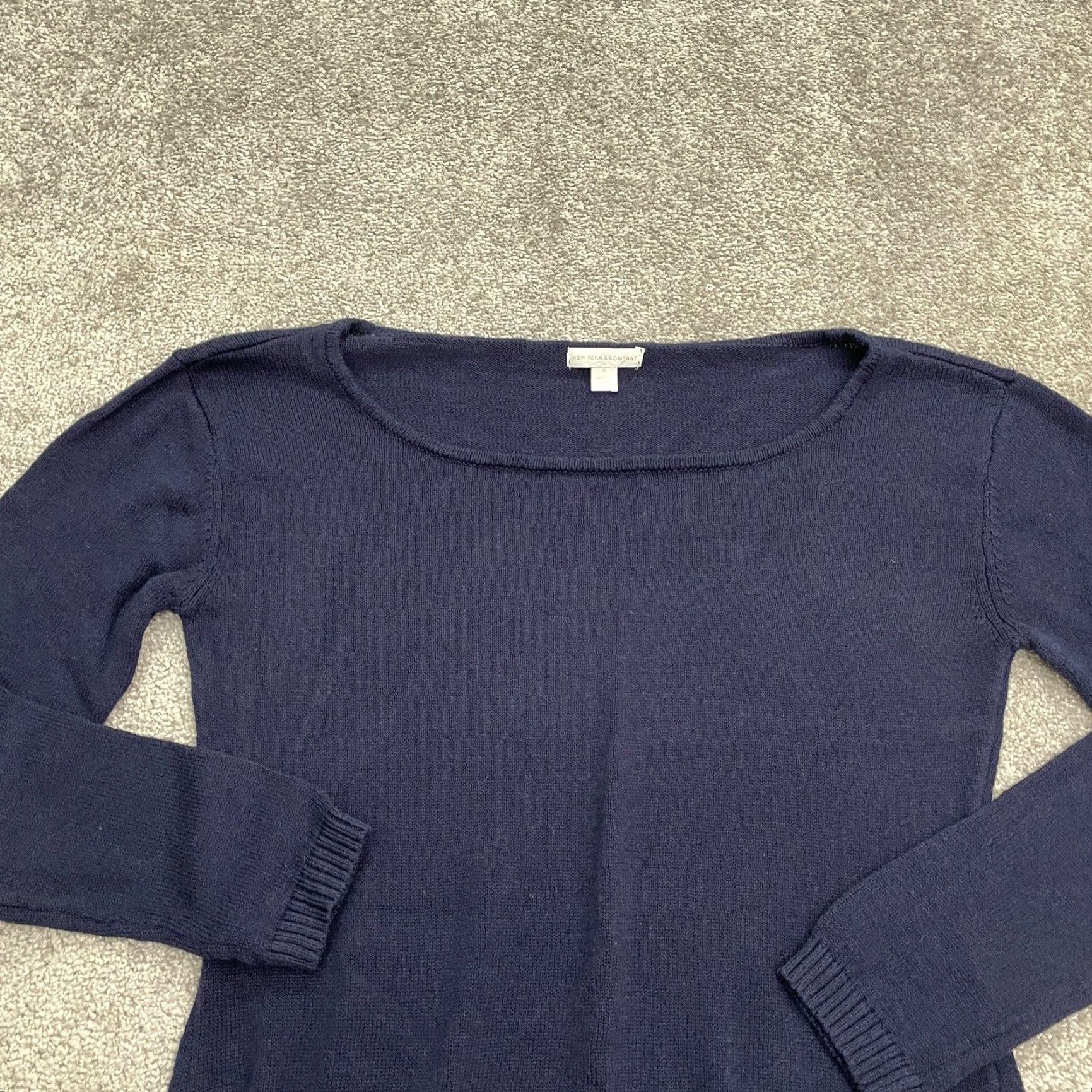 Vintage New York & Company Sweater Women M Navy Blue Boat Neck Knit Pullover Casual Womens Size M / US 6-8 / IT 42-44 - 4 Thumbnail