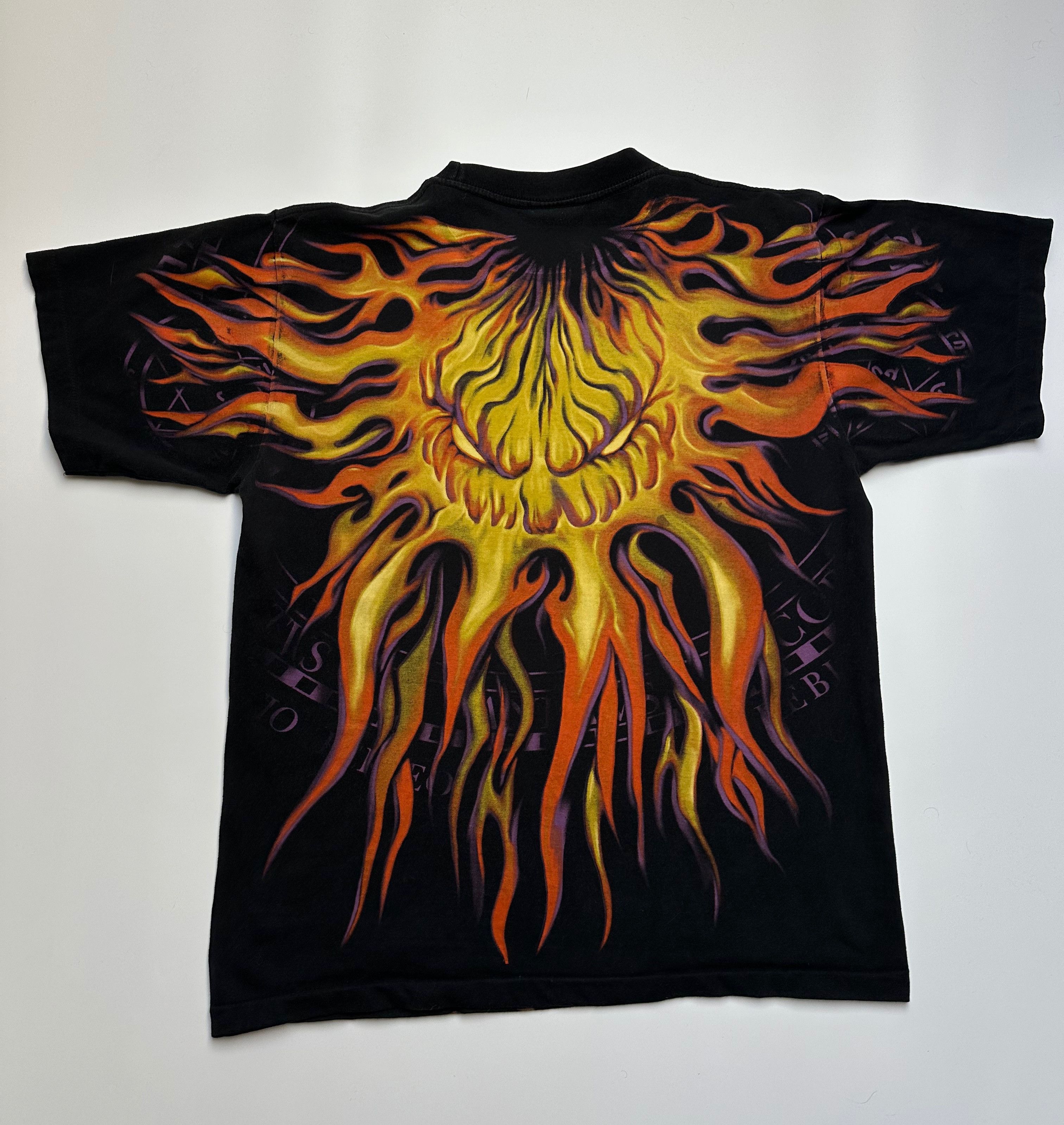 Vintage Vintage Rock Eagle Flame fire t shirt faded black over print Size US L / EU 52-54 / 3 - 6 Thumbnail