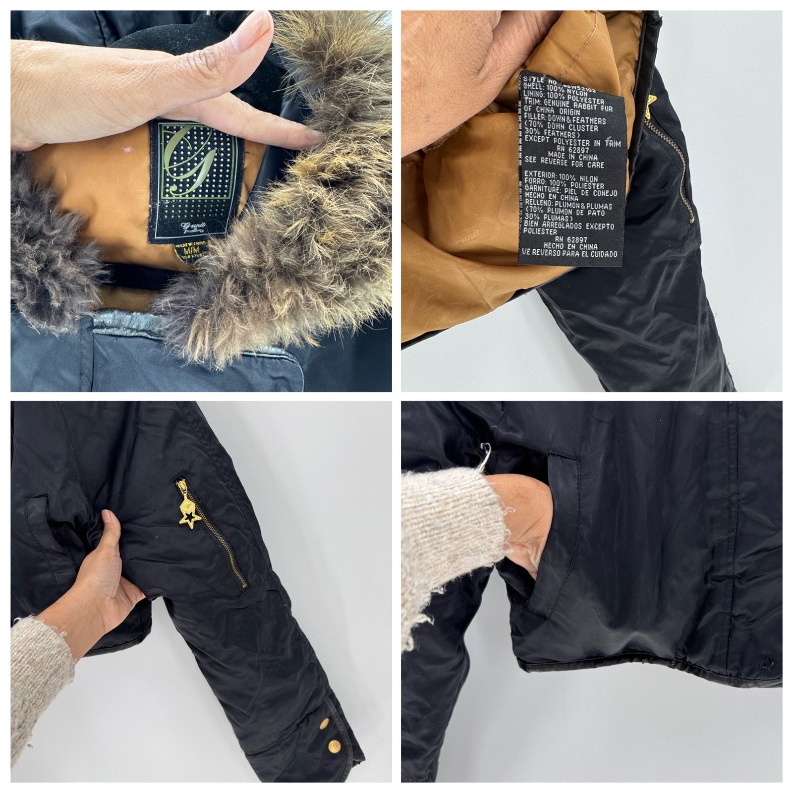 G-Unit G Unit black cropped down jacket rabbit fur size M Y2K bling Size M / US 6-8 / IT 42-44 - 18 Thumbnail