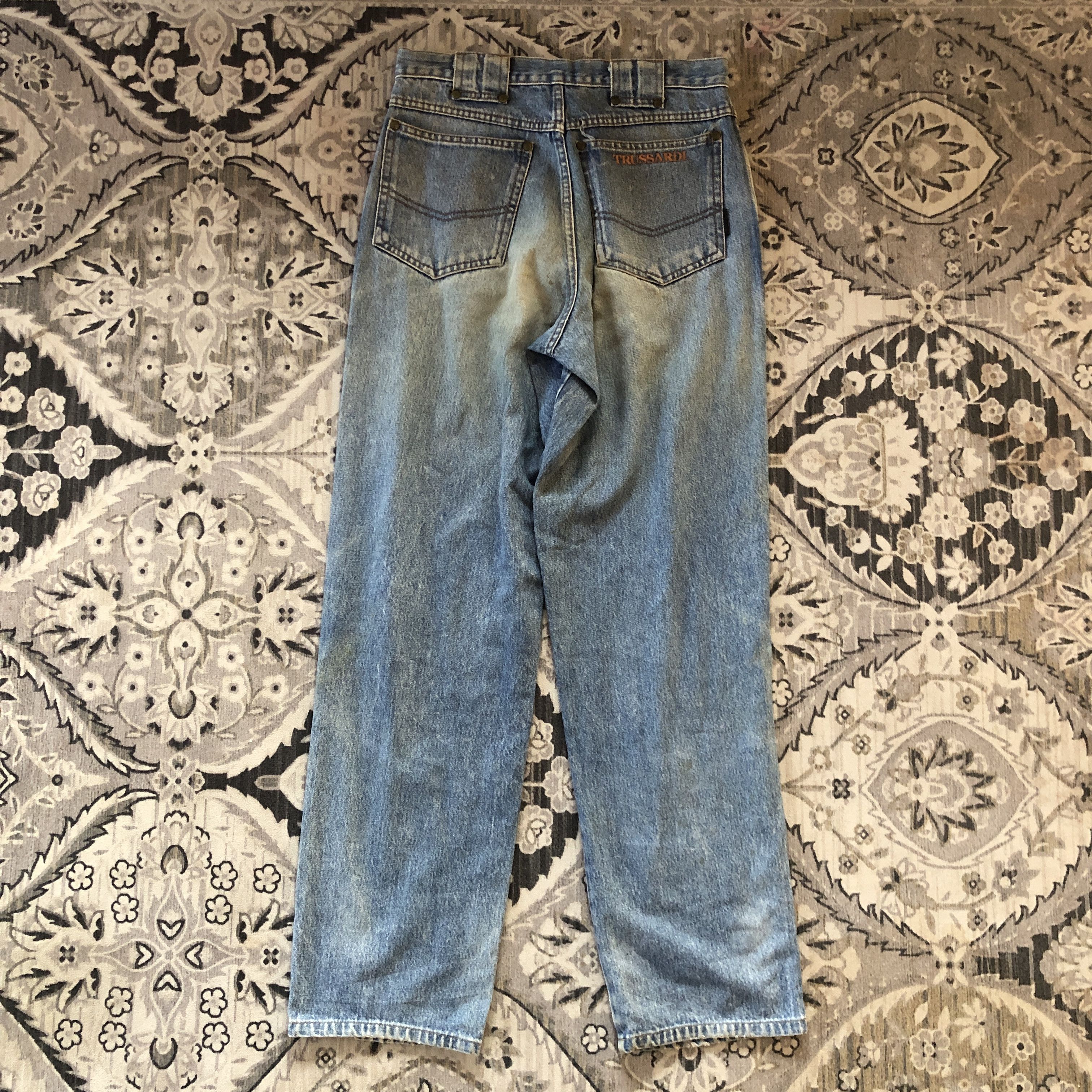 Trussardi Vintage Trussardi Embroidered Side Tape Baggy Jeans Size US 29 - 2 Thumbnail