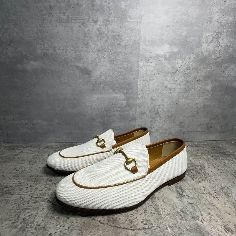 Gucci Gucci Jordaan White Canvas Loafers for Men 0079 Size US 8 / EU 41 - 1 Thumbnail