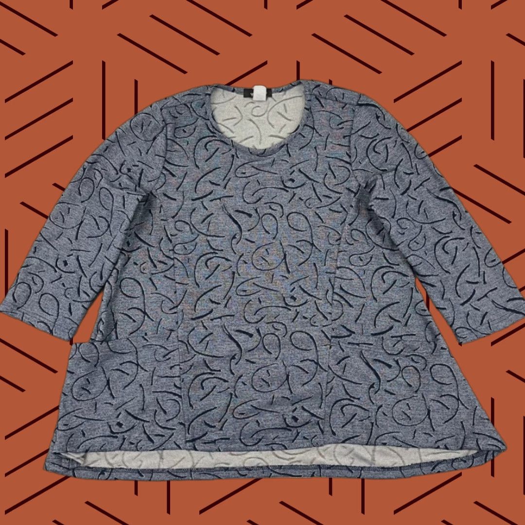 Vintage Yushi Blouse Womens Medium Blue Abstract Artsy Stretch Pockets 3/4 Sleeve Size M / US 6-8 / IT 42-44 - 1 Thumbnail