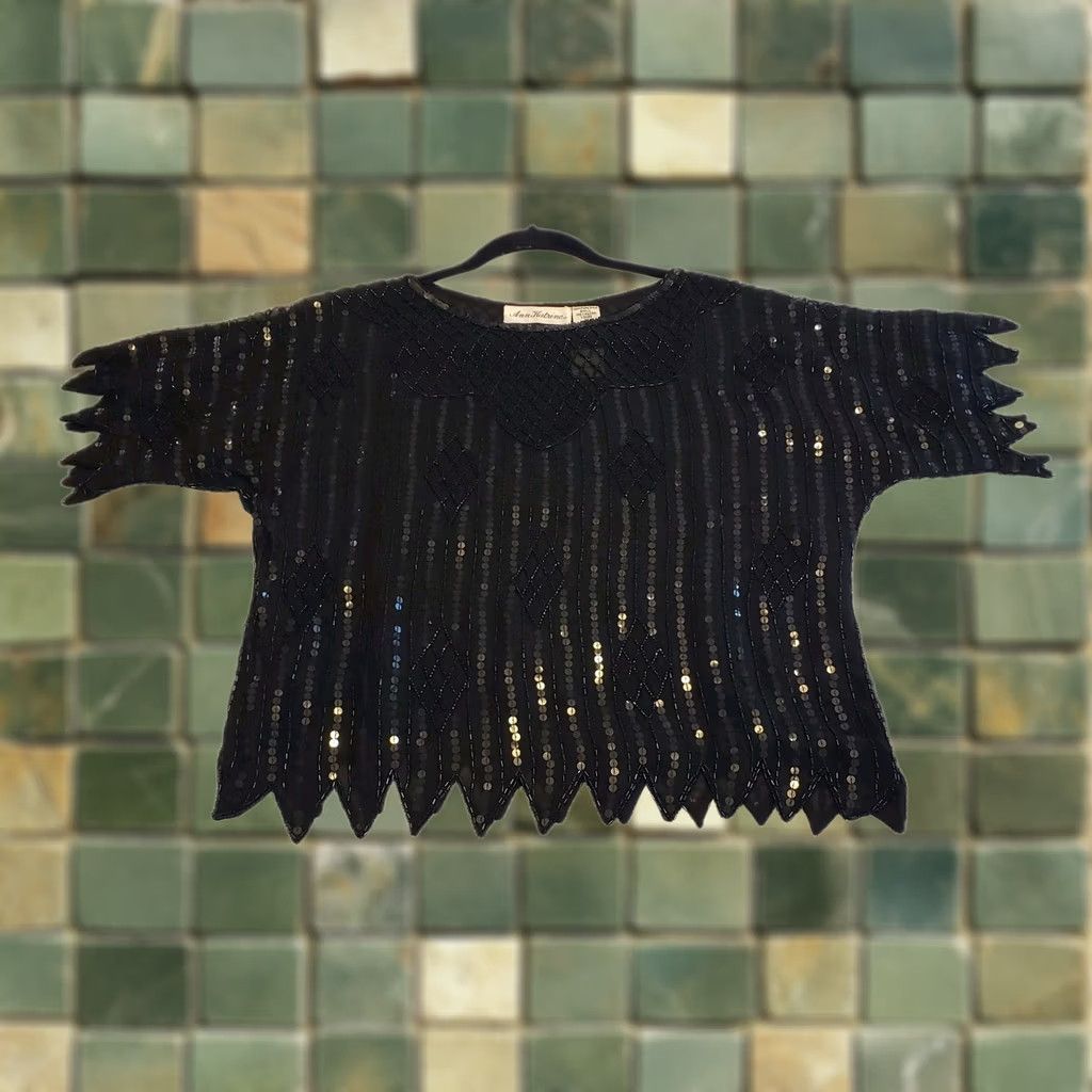 Vintage VINTAGE Ann Katrine Silk Hand Beaded Evening Top Blouse Black M 80s Size M / US 6-8 / IT 42-44 - 1 Thumbnail
