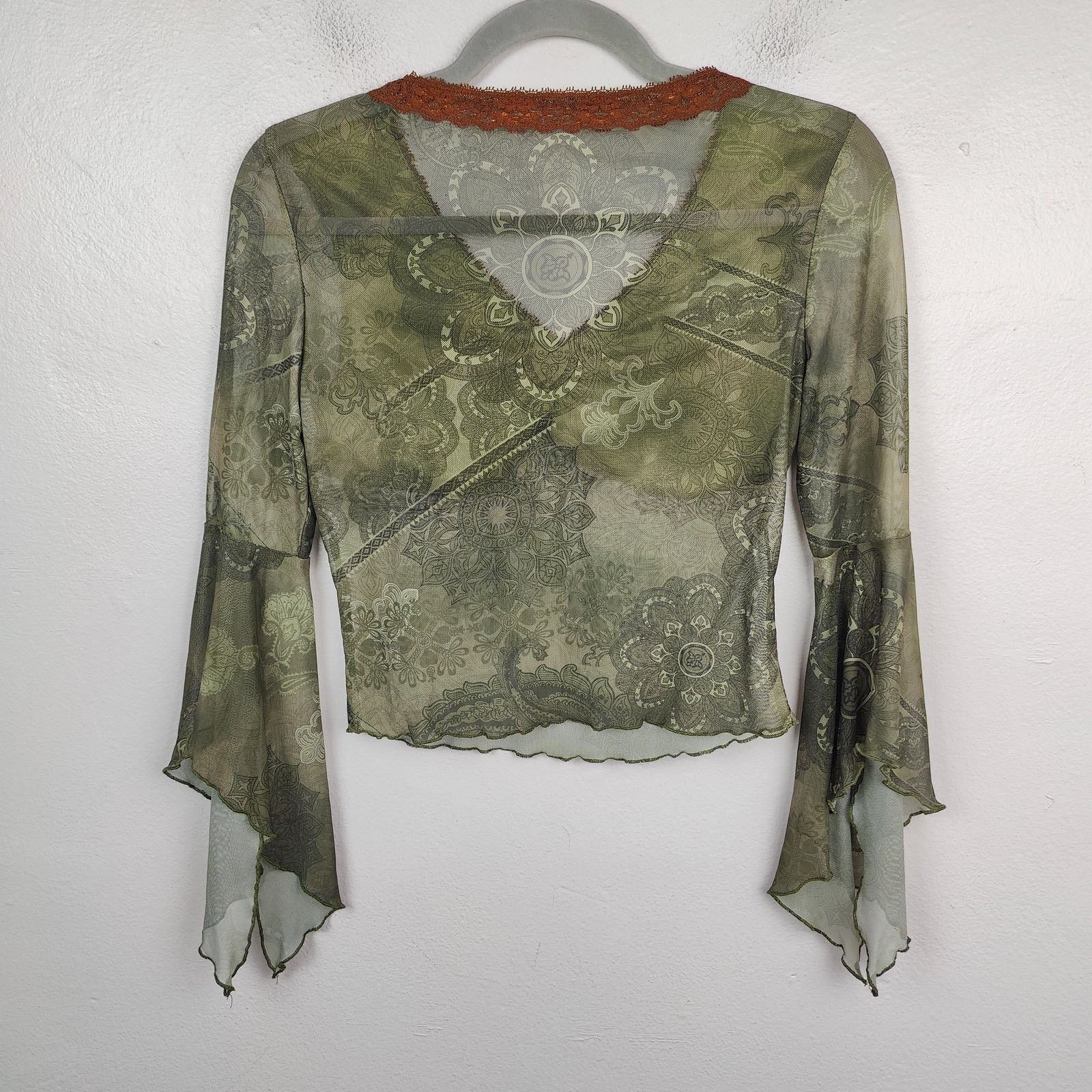 Other Vintage Y2K Mesh Top Womens Small Green Printed Semi-Sheer Size S / US 4 / IT 40 - 6 Thumbnail