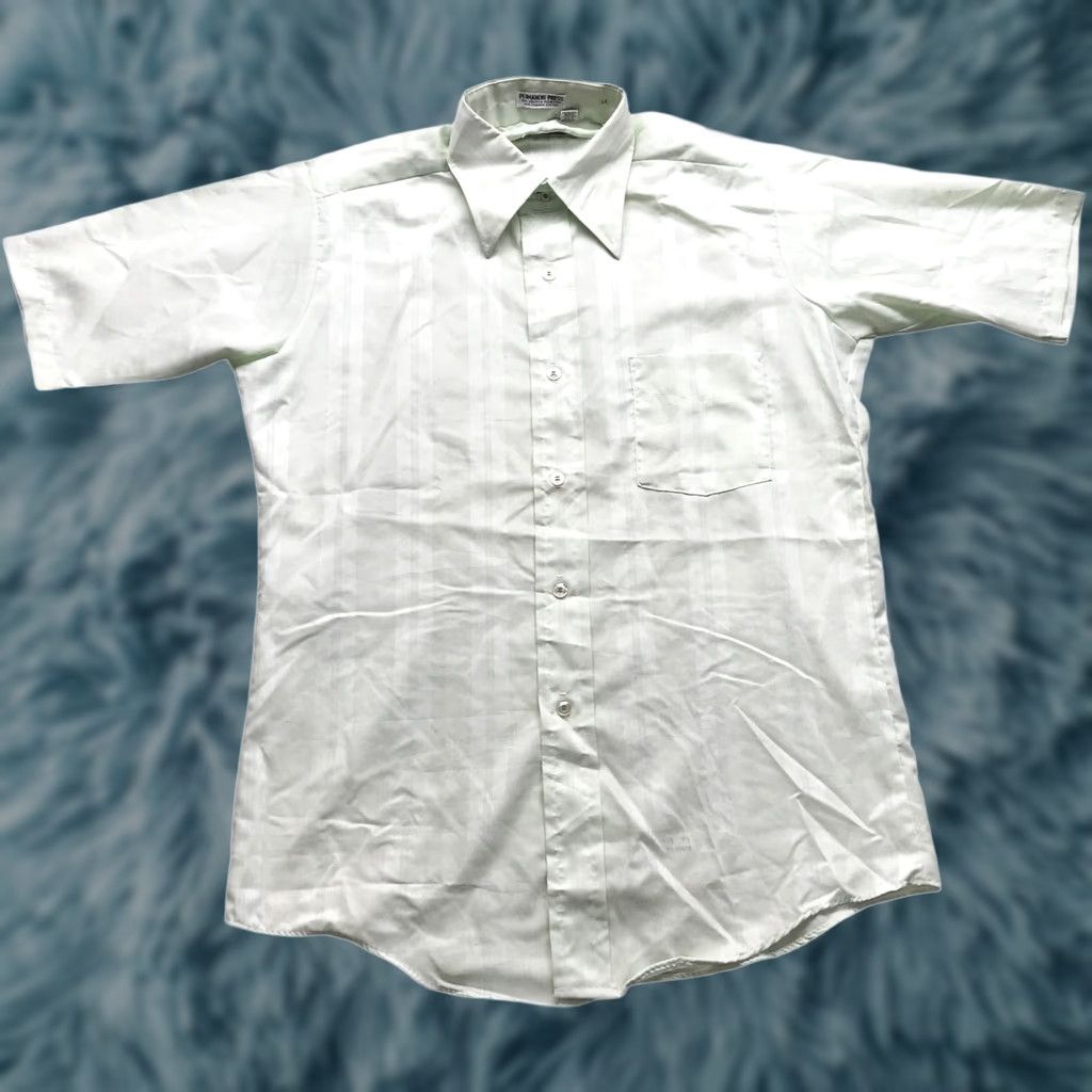 Vintage VINTAGE Button-Up Shirt Mens Large L Short Sleeve Striped Green Docked 60s 70s Casual Travel Mens Shirt Size US L / EU 52-54 / 3 - 1 Thumbnail