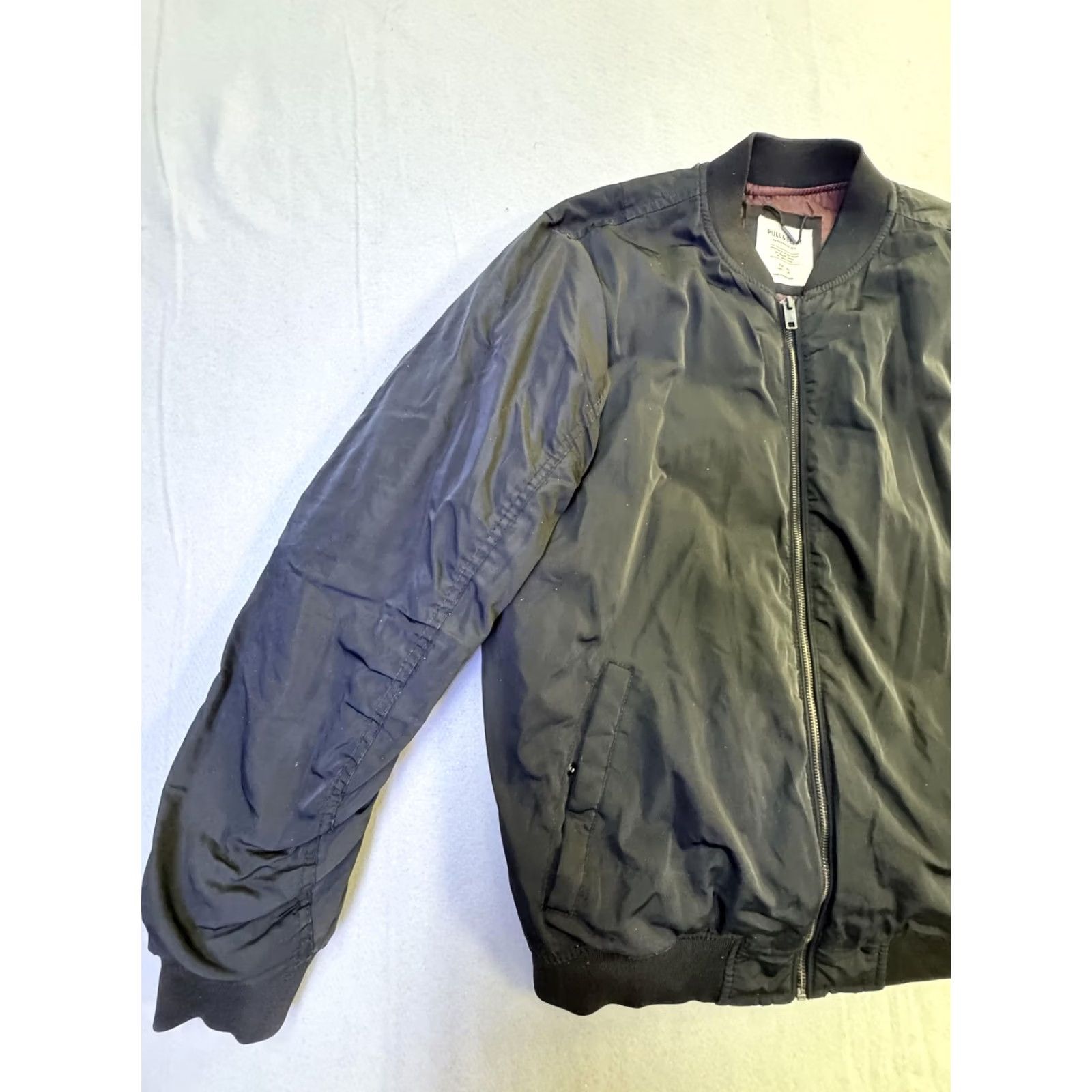 Vintage Pull&Bear Bomber Jacket Mens XL Black Full Zip Pockets Insulated Lined Winter Size US XL / EU 56 / 4 - 3 Thumbnail
