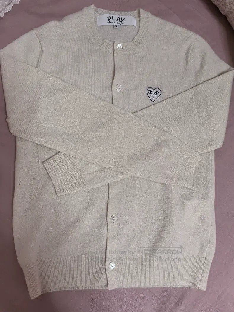 Comme des Garcons Comme Des Garcons White white heart round neck wool cardig Size M / US 6-8 / IT 42-44 - 2 Thumbnail