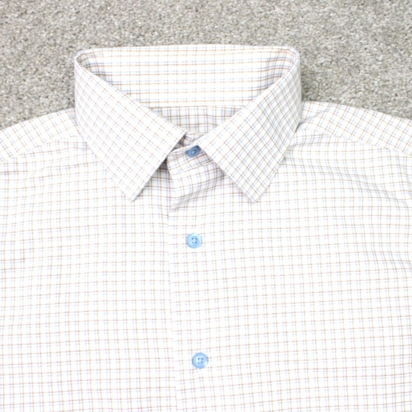 David Donahue David Donahue Shirt Mens 15.5 34/35 Beige/Blue Checkered Trim Fit Long Sleeve Dress Shirt Regular 100% Cotton Button Cuff Mens Size US L / EU 52-54 / 3 - 4 Thumbnail