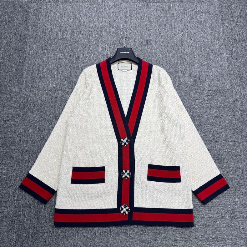 Gucci Gucci Contrast color webbing rolled edge tweed cardigan jac Size S / US 4 / IT 40 - 1 Thumbnail