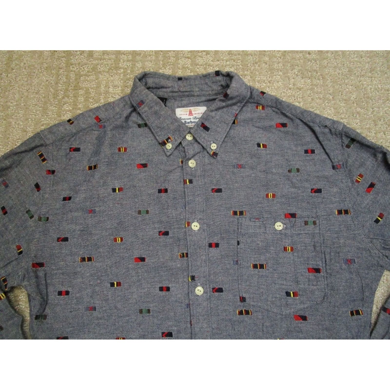 Barbour Barbour Beacon Brand Button-Down Shirt Men L Gray Long Sleeve Cotton Geometric Logo AOP Pattern Casual Shirt Size US L / EU 52-54 / 3 - 2 Thumbnail