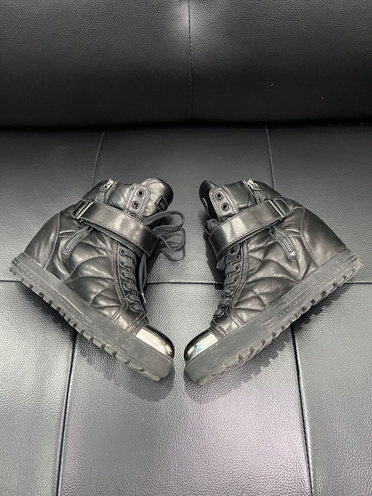 Miu Miu Miu Miu Metal Toe Lace-Up Wedge High-Top Boots Size US 7.5 / IT 37.5 - 7 Thumbnail