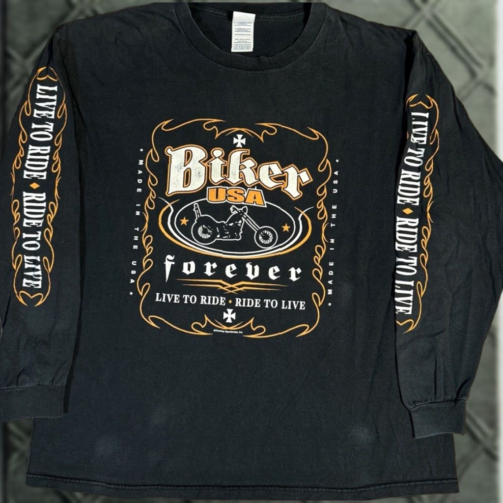 Delta VINTAGE Biker T-Shirt Black XL Men Long Sleeve 2000s Forever Y2K Delta Size US XL / EU 56 / 4 - 1 Thumbnail