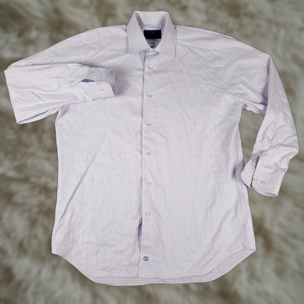 David Donahue David Donahue Shirt Mens 16 Purple Plaid Dress Long Sleeve Button Up Size 42R - 1 Thumbnail