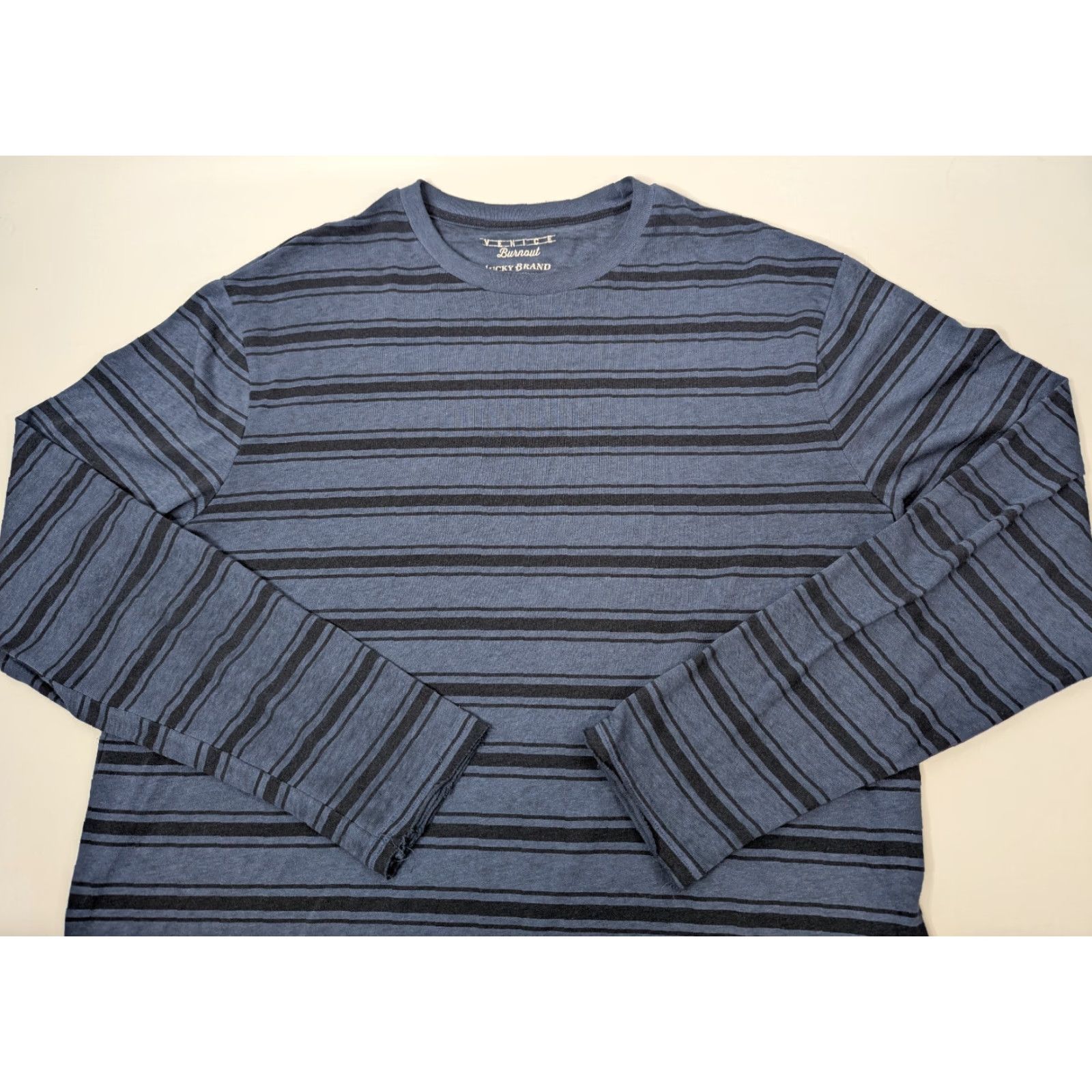 Lucky Brand Lucky Brand Shirt Mens Large Long Sleeve Burnout Blue Stripe Crew Neck Cotton Polyester Knit Chestnut? Size US L / EU 52-54 / 3 - 2 Thumbnail