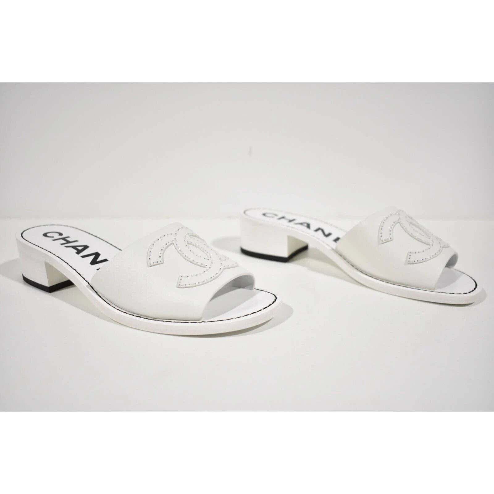 Chanel Chanel 22S White Calfskin Leather CC Logo Mules Slide Size US 8 / IT 38 - 3 Thumbnail